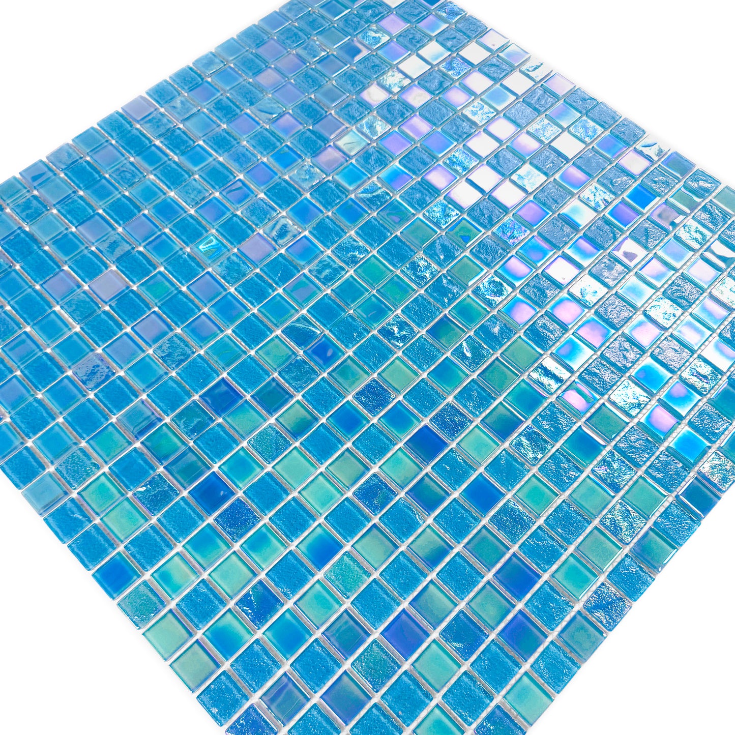 Crystal Cascade Collection Jungle Green & Moss Green Iridescent Mixed Wave Pattern Crystal Glass Mosaic