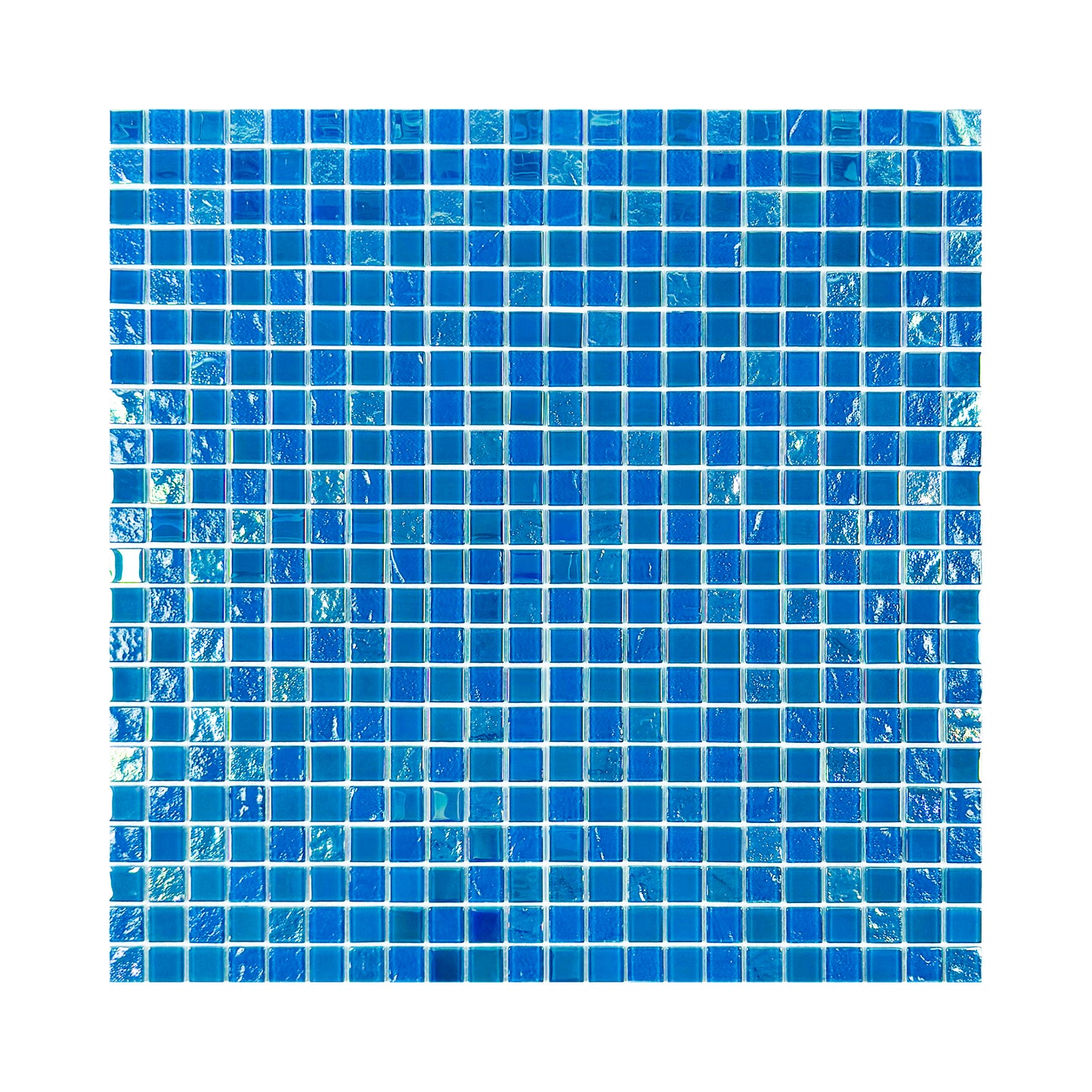 Crystal Cascade Collection Pine Green & Sapphire Blue Iridescent Mixed Wave Pattern Crystal Glass Mosaic