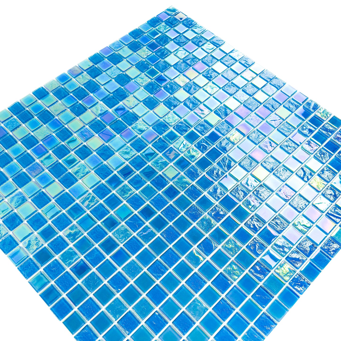 Crystal Cascade Collection Pine Green & Sapphire Blue Iridescent Mixed Wave Pattern Crystal Glass Mosaic