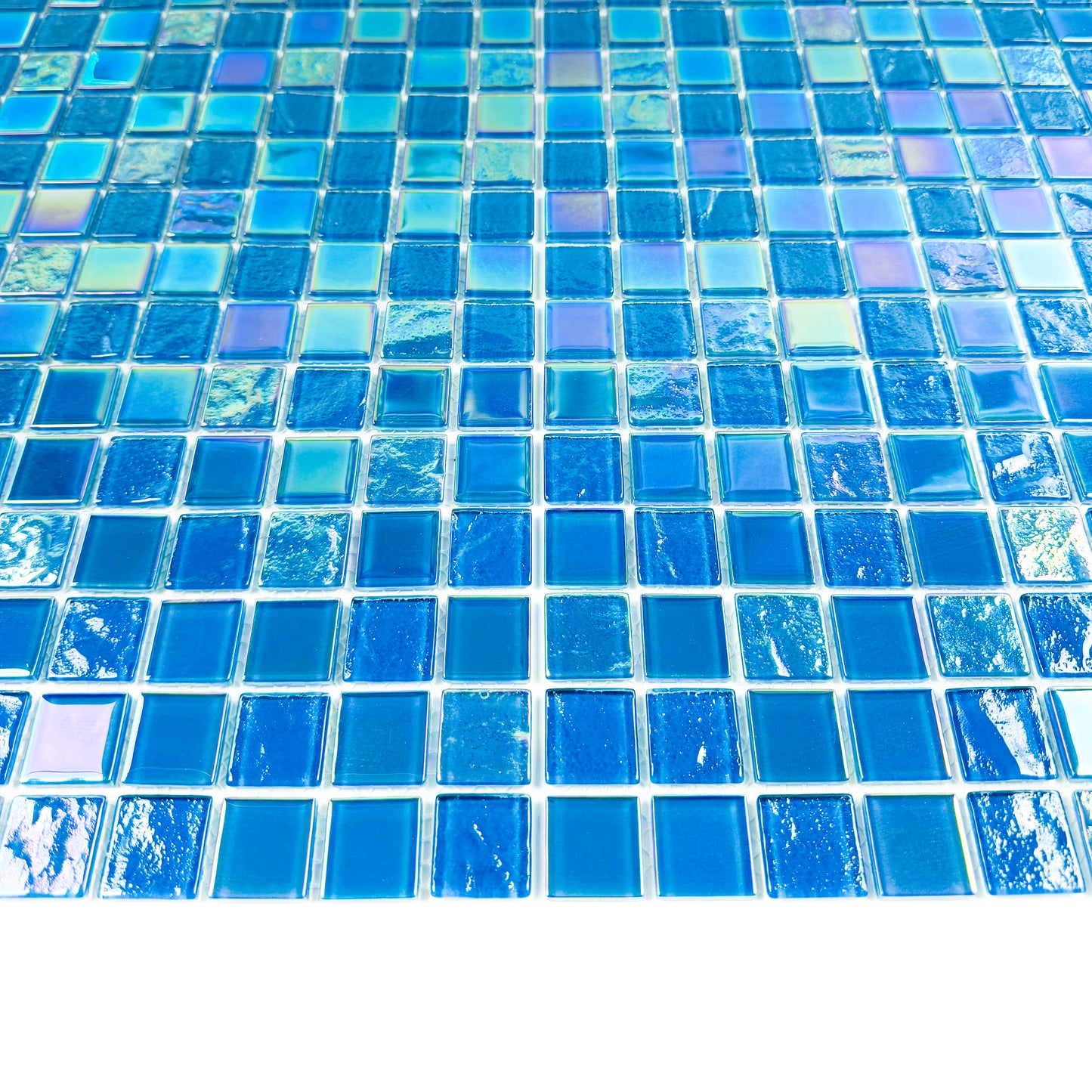 Crystal Cascade Collection Pine Green & Sapphire Blue Iridescent Mixed Wave Pattern Crystal Glass Mosaic