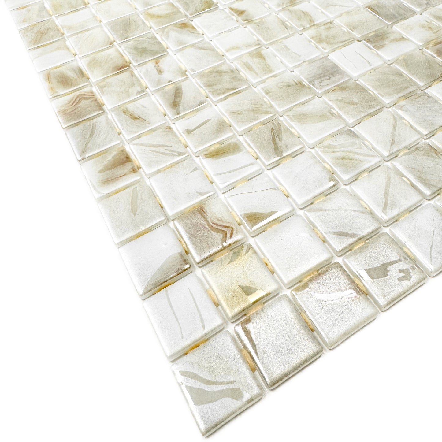 Spanish Mosaic Series Off White & Beige & Light Tan Streaks And Swirls Texture  Recycled Glass Mosaic