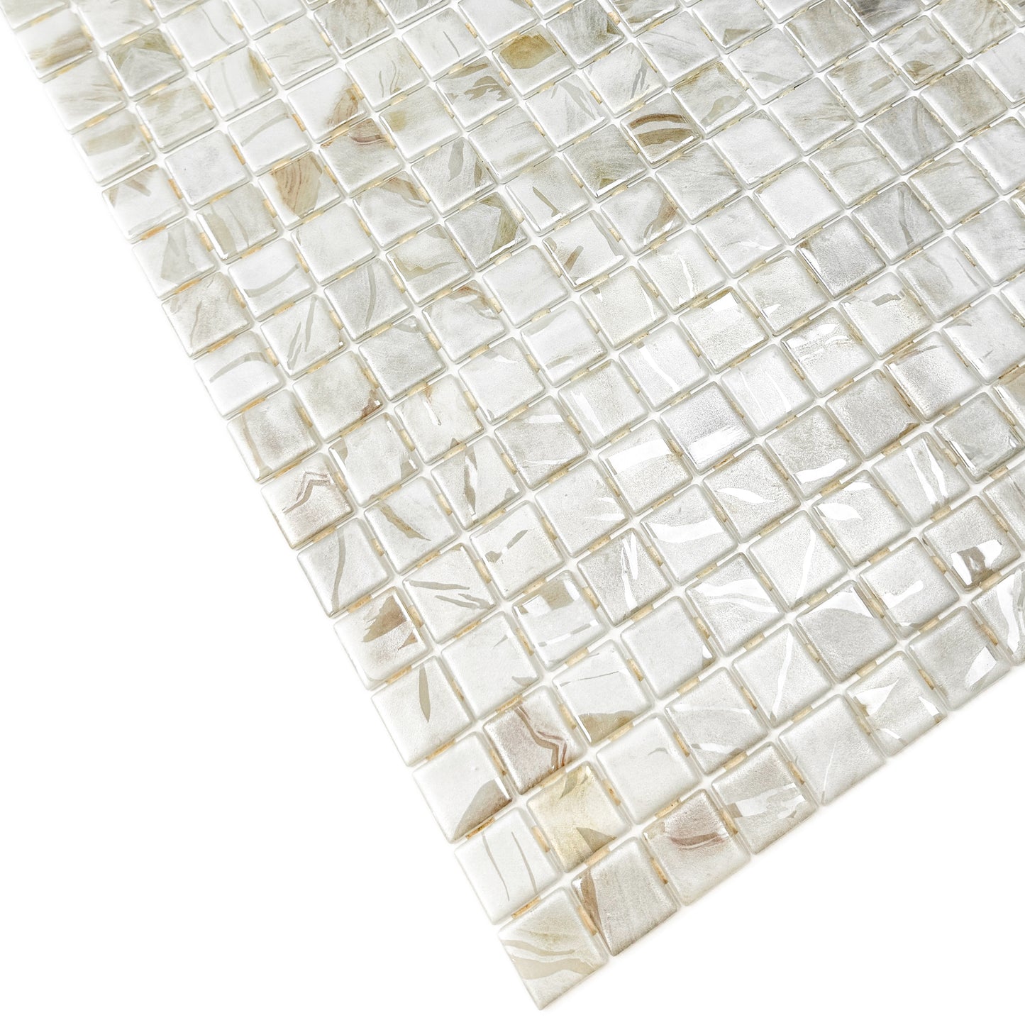 Spanish Mosaic Series Off White & Beige & Light Tan Streaks And Swirls Texture  Recycled Glass Mosaic