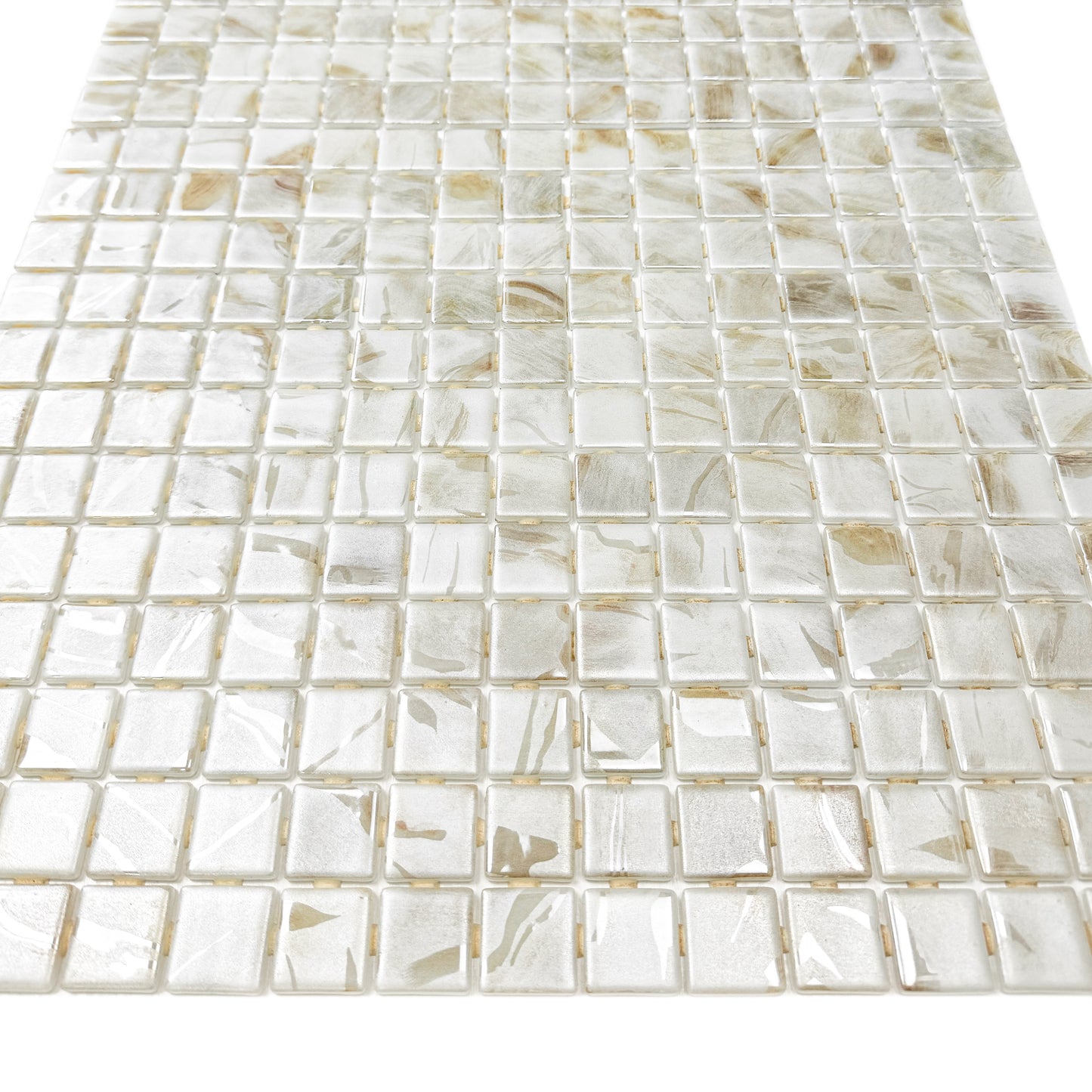Spanish Mosaic Series Off White & Beige & Light Tan Streaks And Swirls Texture  Recycled Glass Mosaic