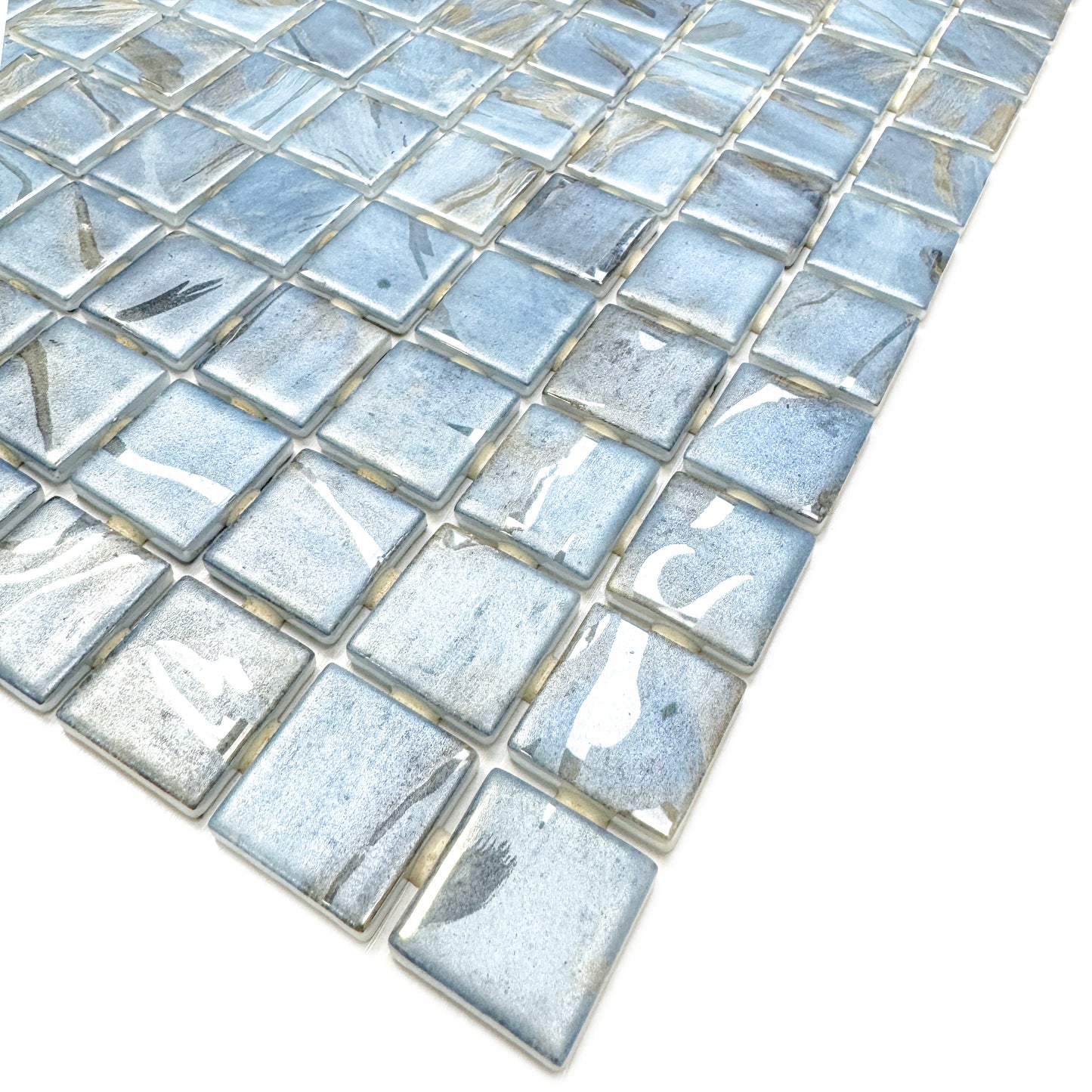 Spanish Mosaic Series Sky Blue &Baby Blue & Earthy Brown Streaks And Swirls Texture  Recycled Glass Mosaic