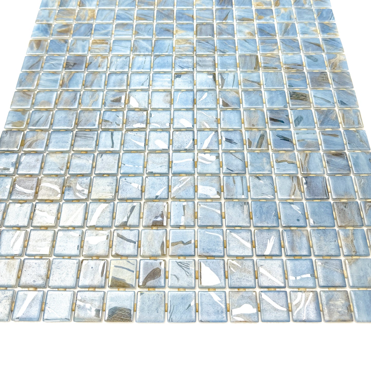 Spanish Mosaic Series Sky Blue &Baby Blue & Earthy Brown Streaks And Swirls Texture  Recycled Glass Mosaic