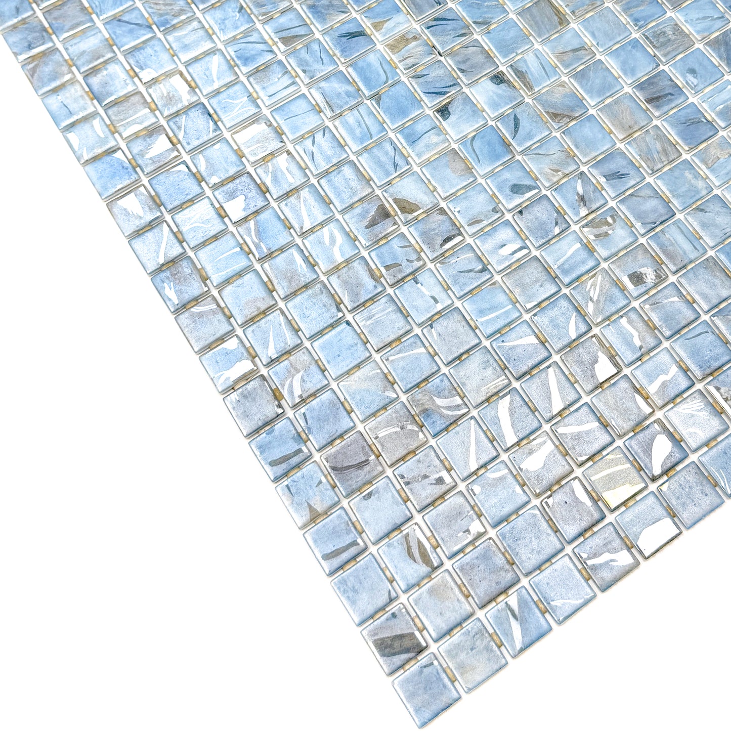 Spanish Mosaic Series Sky Blue &Baby Blue & Earthy Brown Streaks And Swirls Texture  Recycled Glass Mosaic