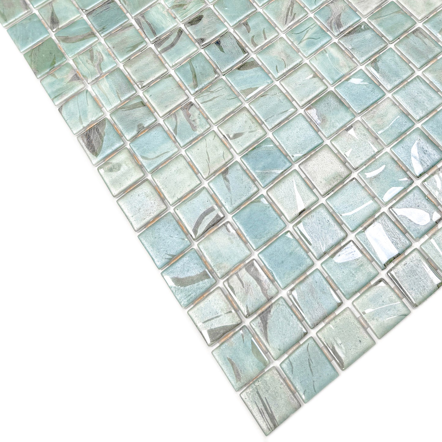 Spanish Mosaic Series Light Blue & Nile Blue & Coffe Brown Streaks And Swirls Texture  Recycled Glass Mosaic