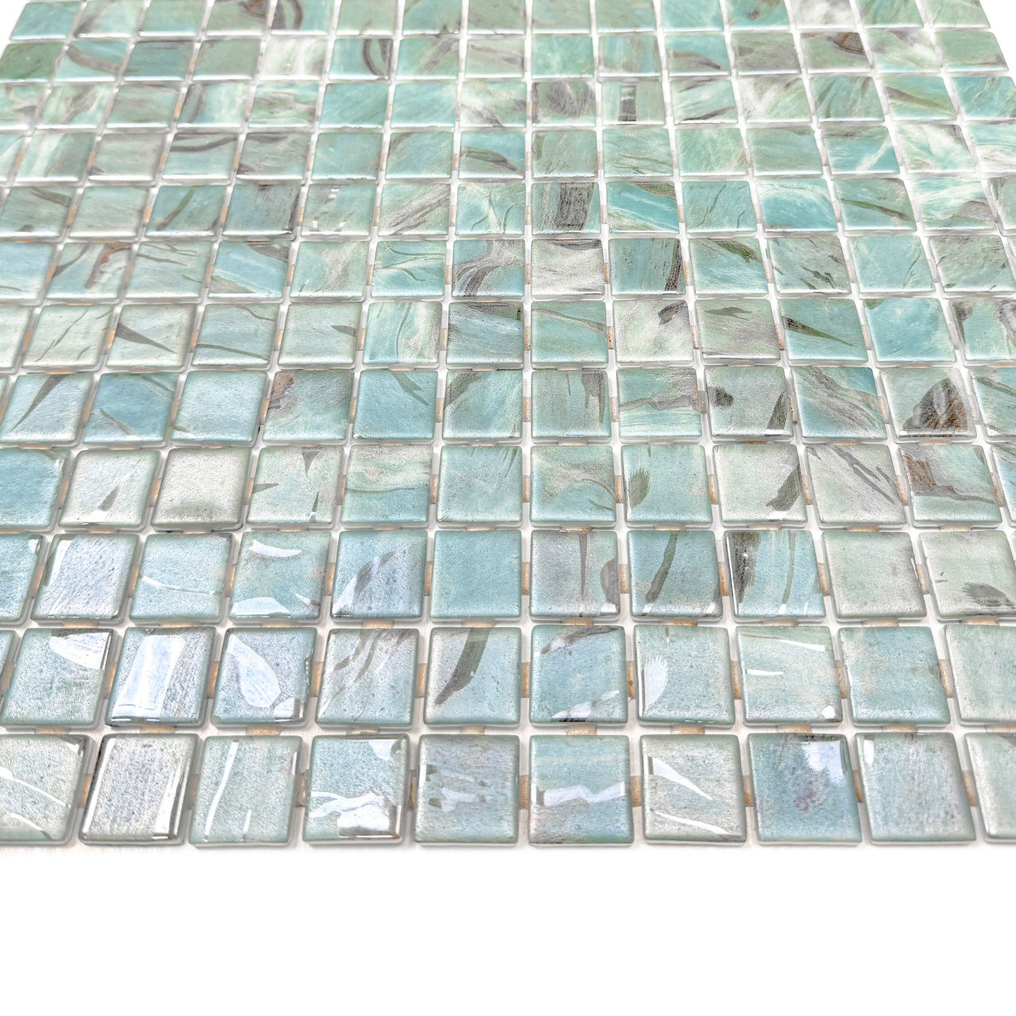 Spanish Mosaic Series Light Blue & Nile Blue & Coffe Brown Streaks And Swirls Texture  Recycled Glass Mosaic
