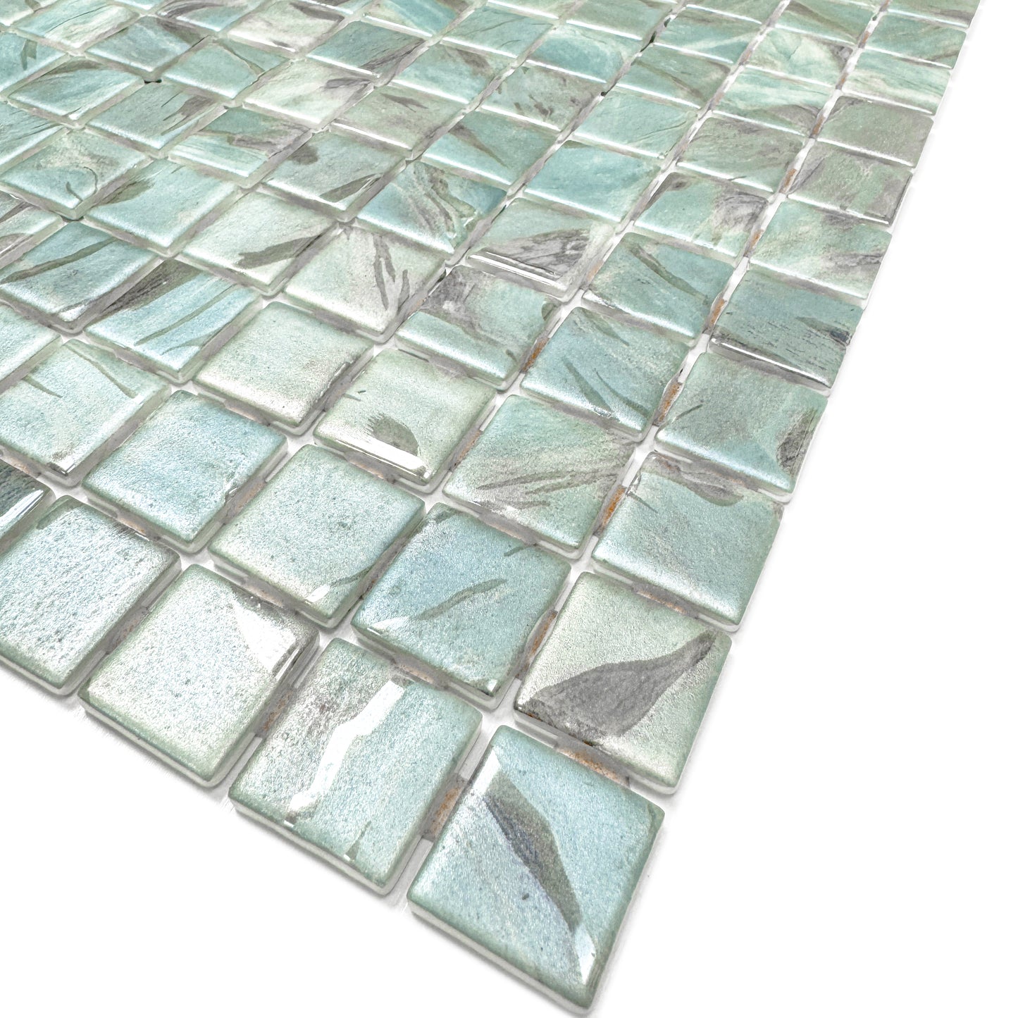 Spanish Mosaic Series Light Blue & Nile Blue & Coffe Brown Streaks And Swirls Texture  Recycled Glass Mosaic