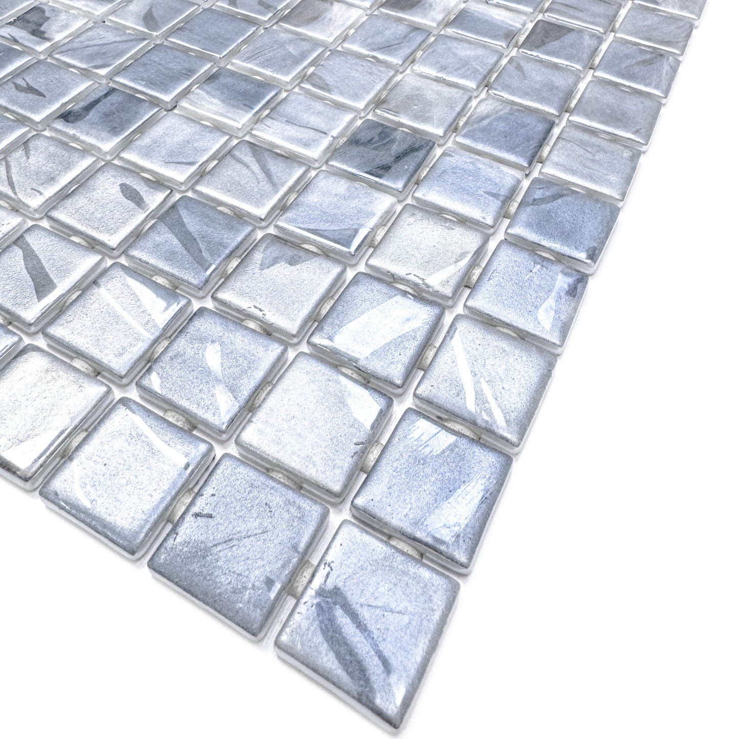 Spanish Mosaic Series Light Grey & Seal Grey & Ash Grey Streaks And Swirls Texture  Recycled Glass Mosaic