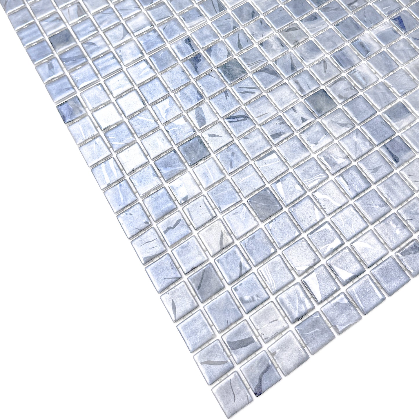 Spanish Mosaic Series Light Grey & Seal Grey & Ash Grey Streaks And Swirls Texture  Recycled Glass Mosaic