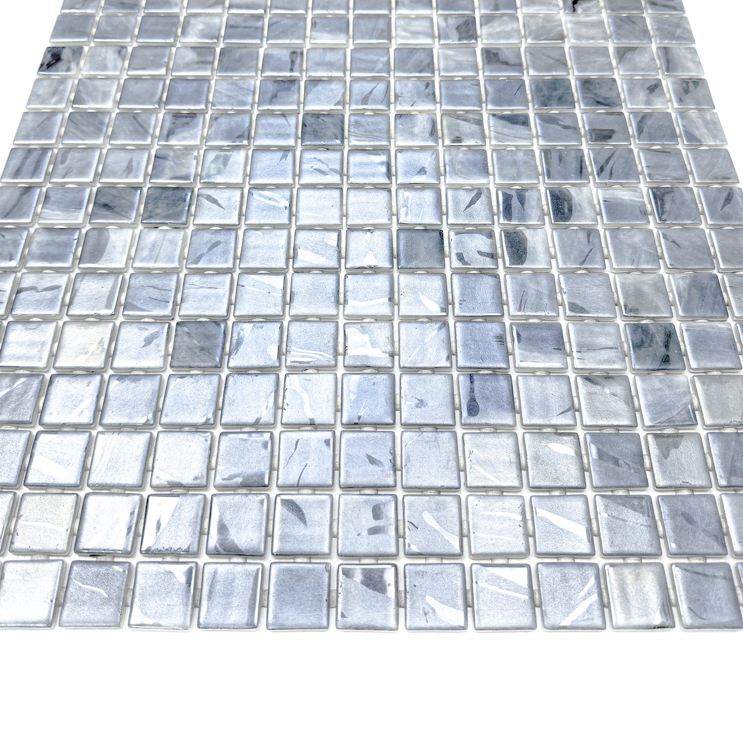 Spanish Mosaic Series Light Grey & Seal Grey & Ash Grey Streaks And Swirls Texture  Recycled Glass Mosaic