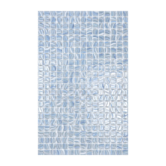 Spanish Mosaic Series White & Royal Blue & Baby Blue Shinny Streaks And Swirls Texture  Recycled Glass Mosaic