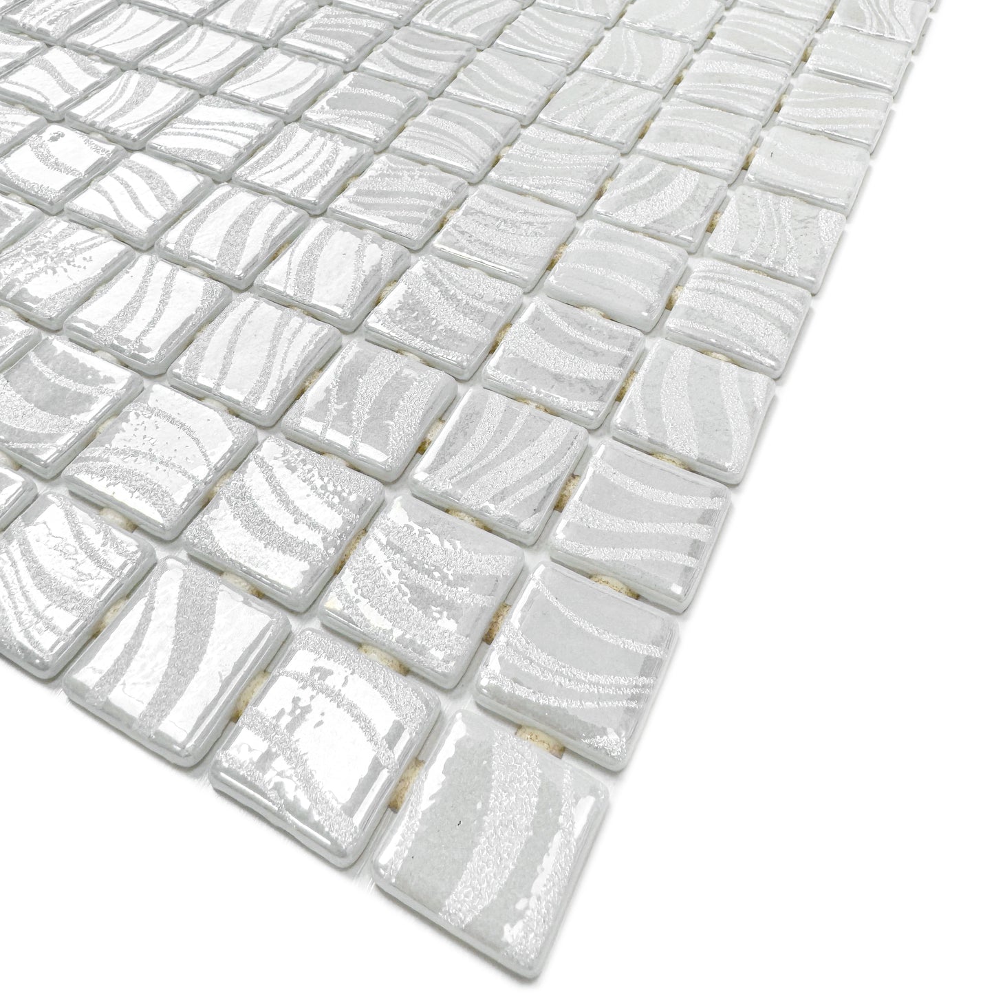 Spanish Mosaic Series Milky White Shinny Streaks And Swirls Texture  Recycled Glass Mosaic