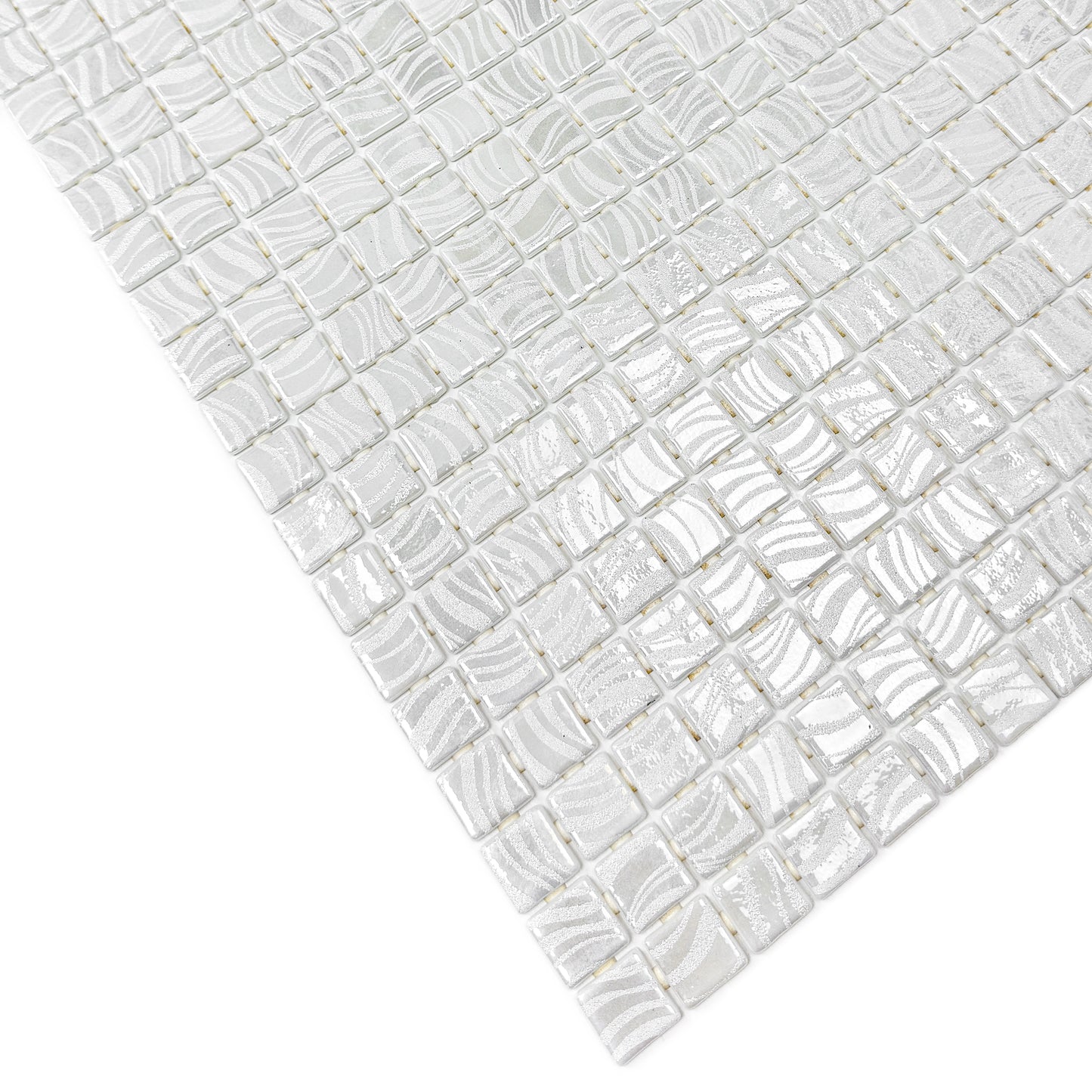 Spanish Mosaic Series Milky White Shinny Streaks And Swirls Texture  Recycled Glass Mosaic