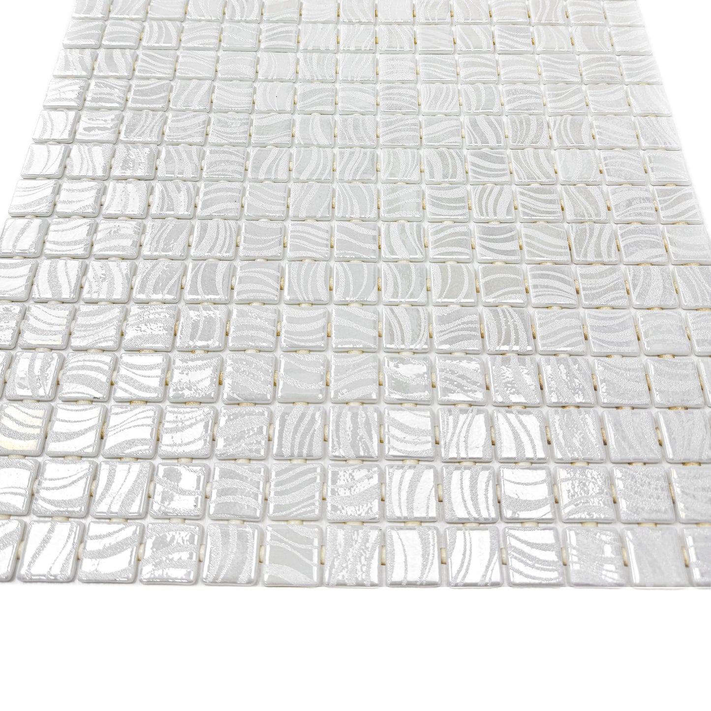 Spanish Mosaic Series Milky White Shinny Streaks And Swirls Texture  Recycled Glass Mosaic