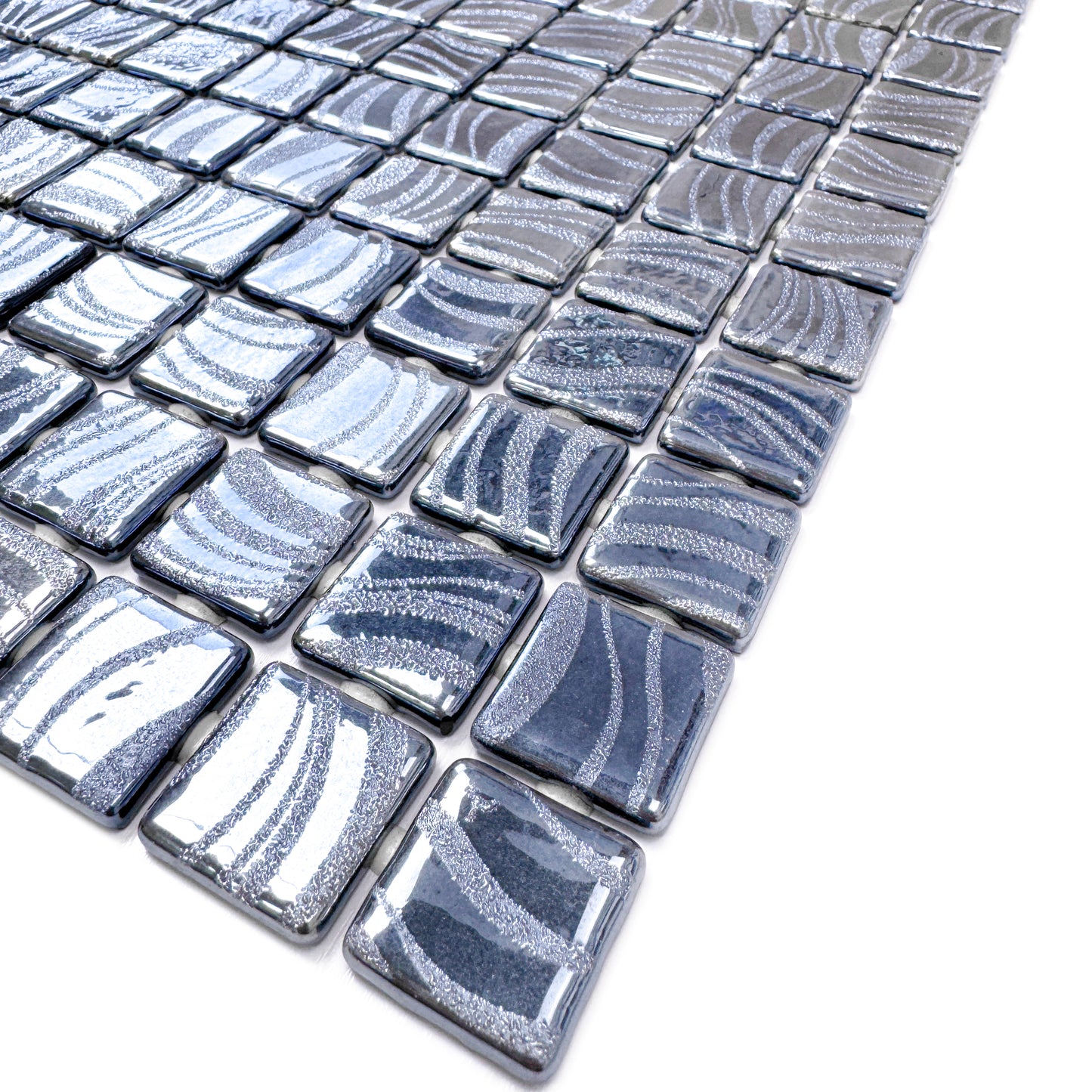 Spanish Mosaic Series Iron Grey & Ash Grey  Shinny Streaks And Swirls Texture  Recycled Glass Mosaic