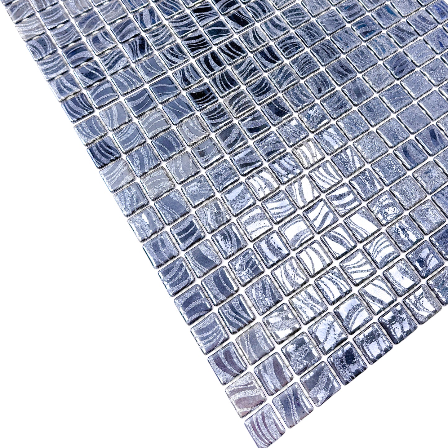 Spanish Mosaic Series Iron Grey & Ash Grey  Shinny Streaks And Swirls Texture  Recycled Glass Mosaic