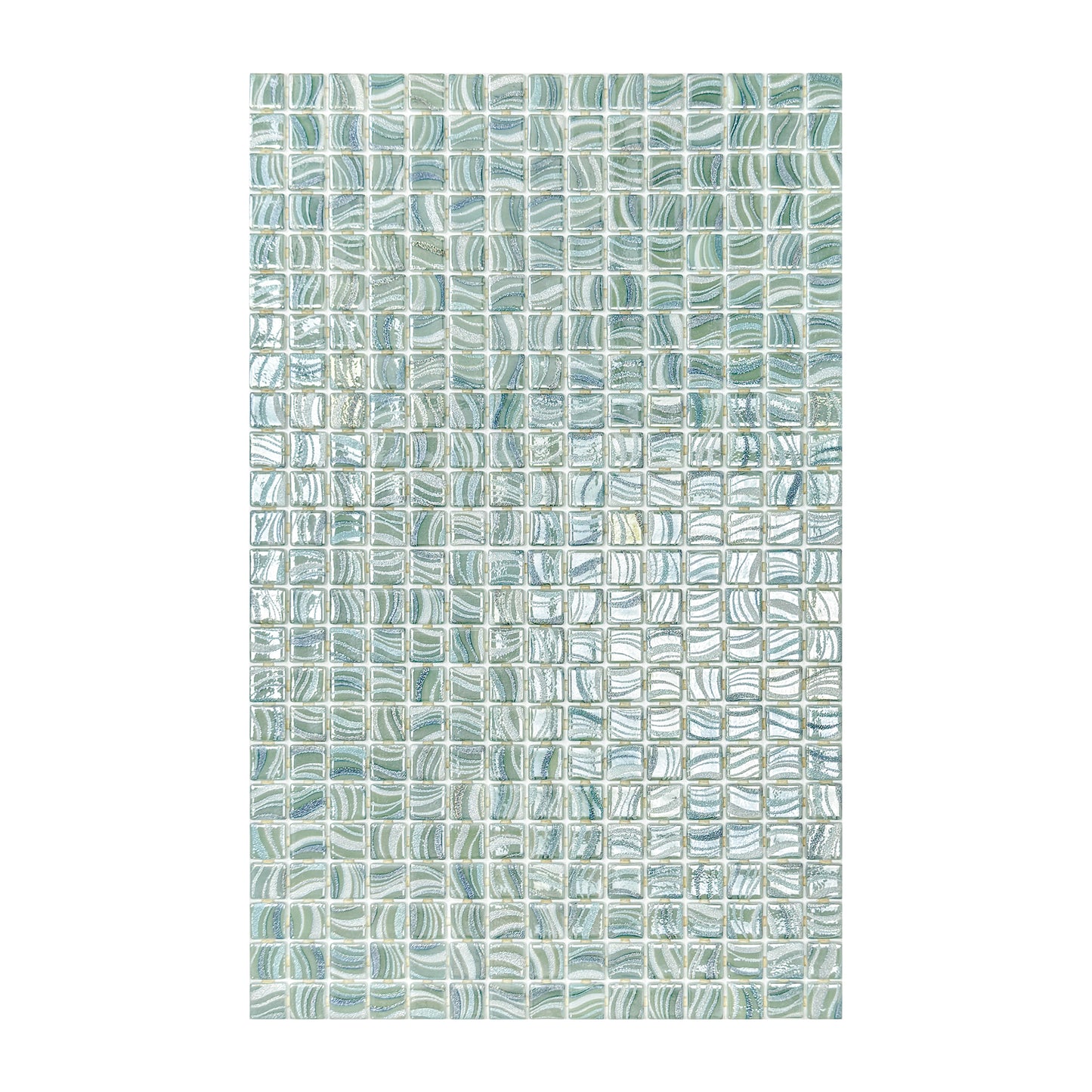 Spanish Mosaic Series Saga Green & Fern Green & Moss Green  Shinny Streaks And Swirls Texture  Recycled Glass Mosaic