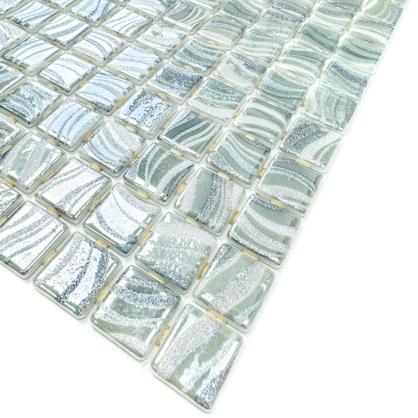 Spanish Mosaic Series Saga Green & Fern Green & Moss Green  Shinny Streaks And Swirls Texture  Recycled Glass Mosaic