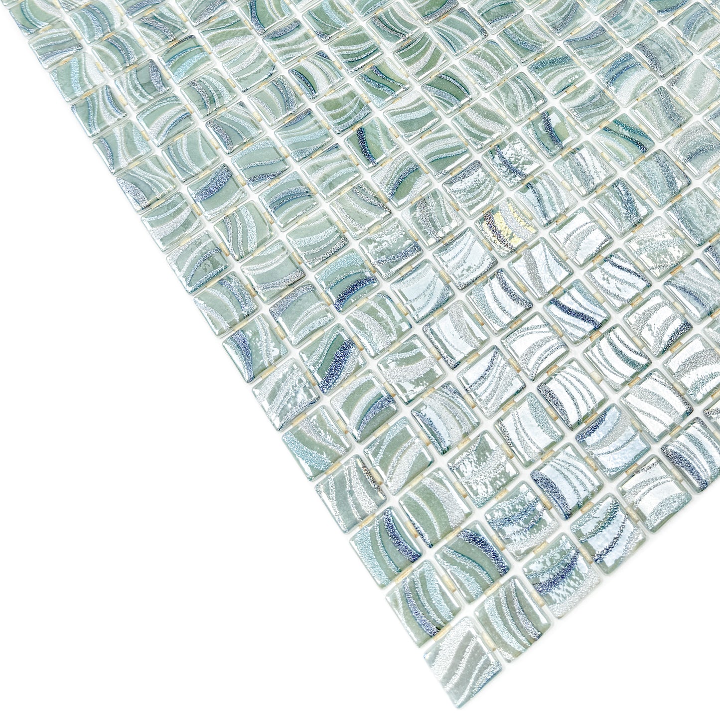 Spanish Mosaic Series Saga Green & Fern Green & Moss Green  Shinny Streaks And Swirls Texture  Recycled Glass Mosaic