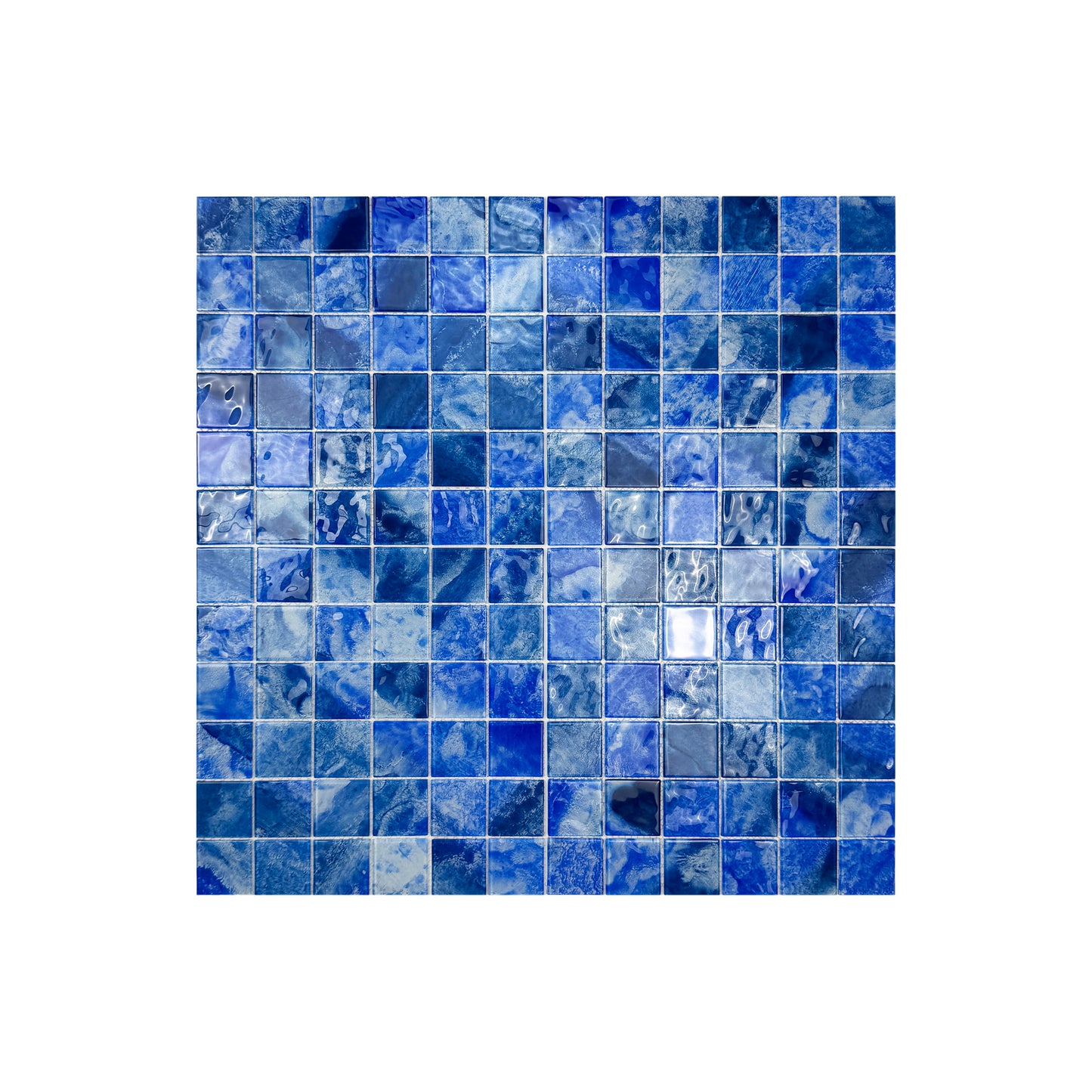 Marble Mirage Series Neon Blue & Yale Blue Mixed Marble Transparent Texture Crystal Glass Mosaic