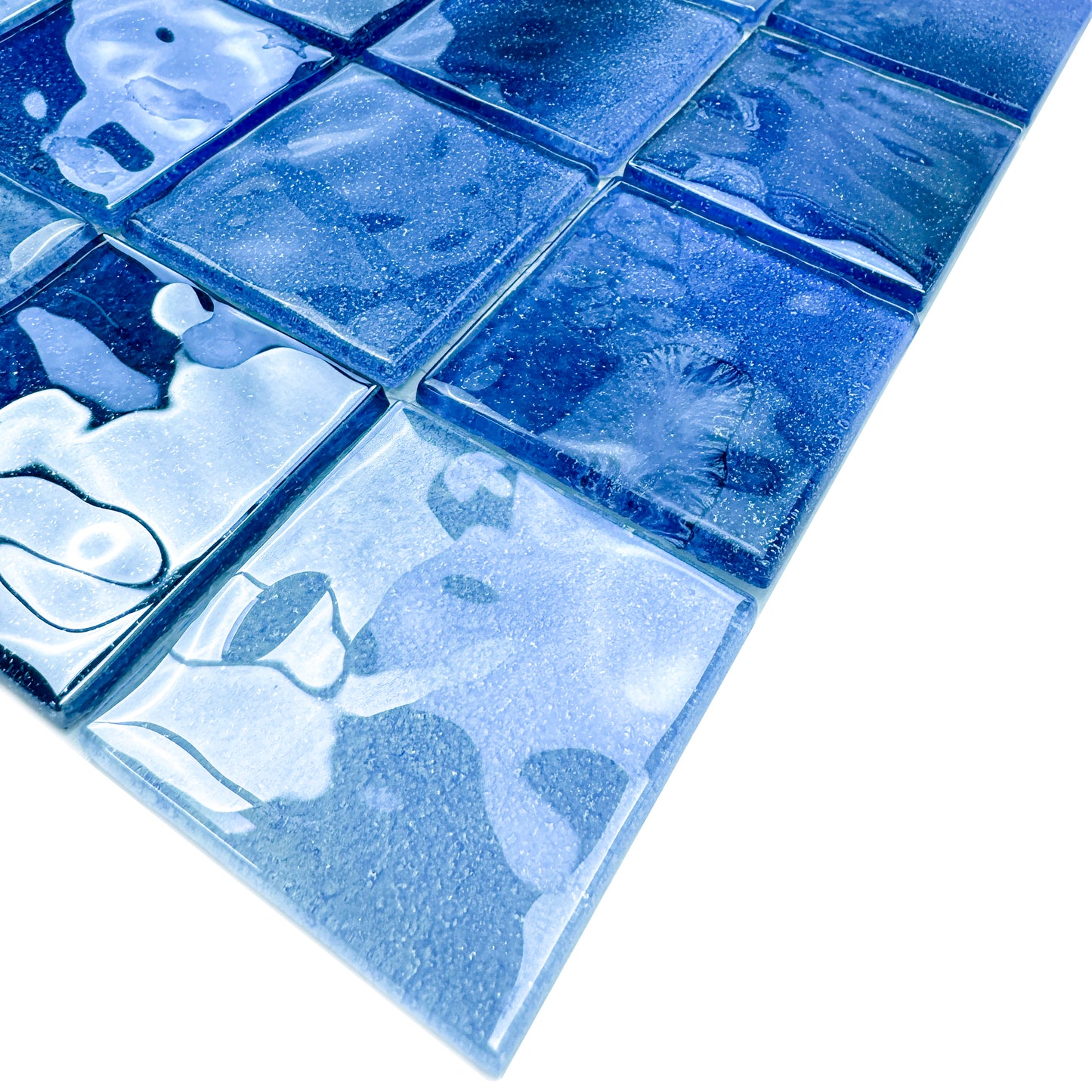 Marble Mirage Series Light Blue & Navy Blue & Midnight Blue Mixed Marble Transparent Textuer Crystal Glass Mosaic