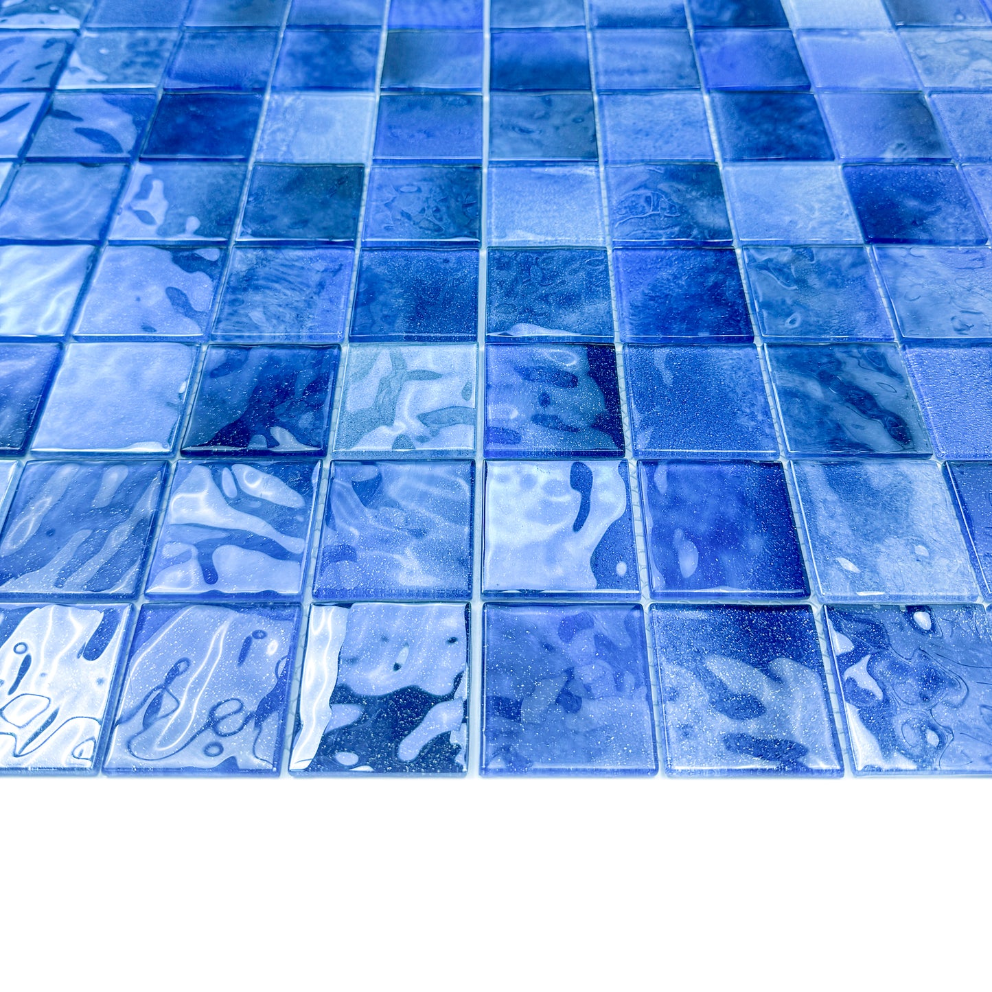 Marble Mirage Series Light Blue & Navy Blue & Midnight Blue Mixed Marble Transparent Textuer Crystal Glass Mosaic