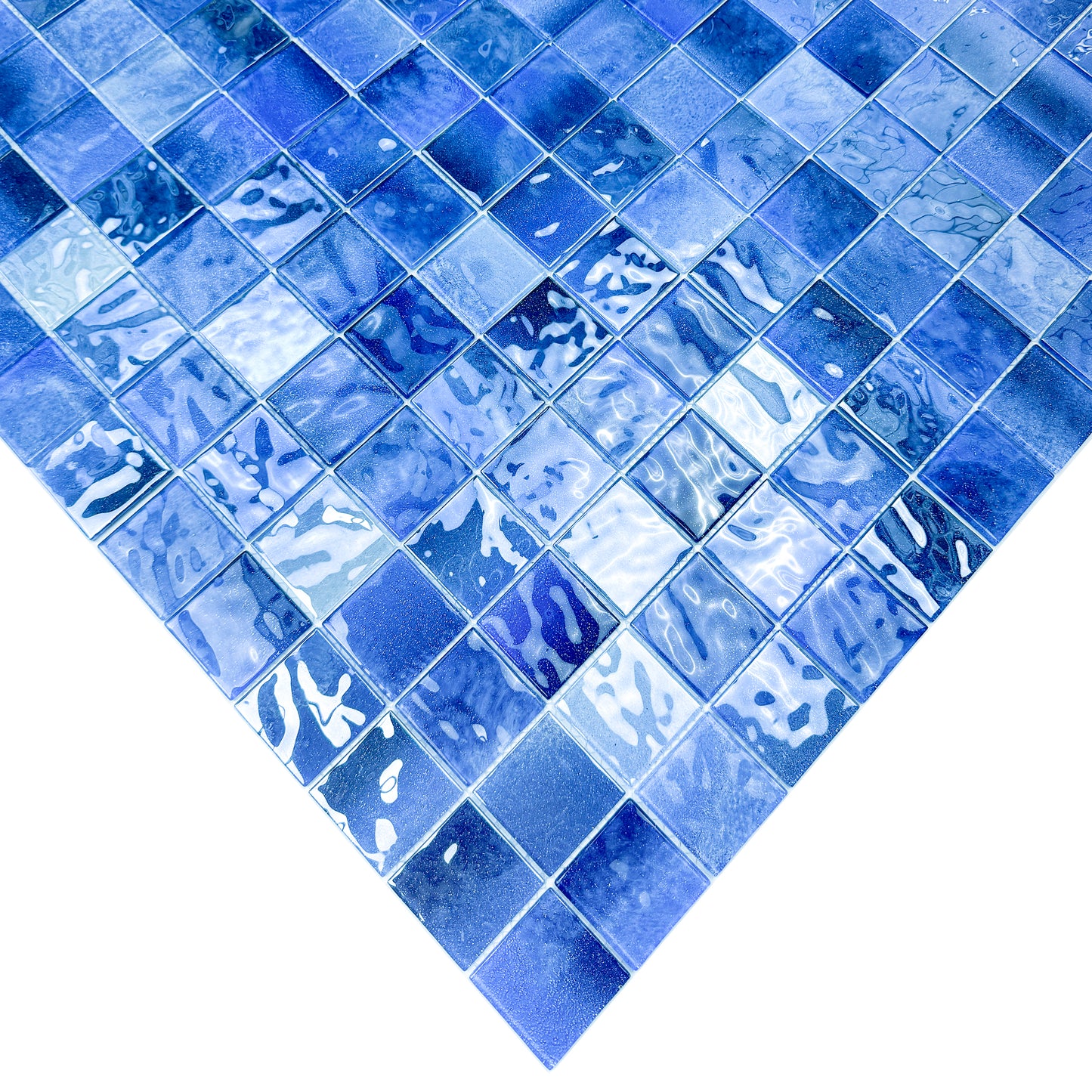 Marble Mirage Series Light Blue & Navy Blue & Midnight Blue Mixed Marble Transparent Textuer Crystal Glass Mosaic