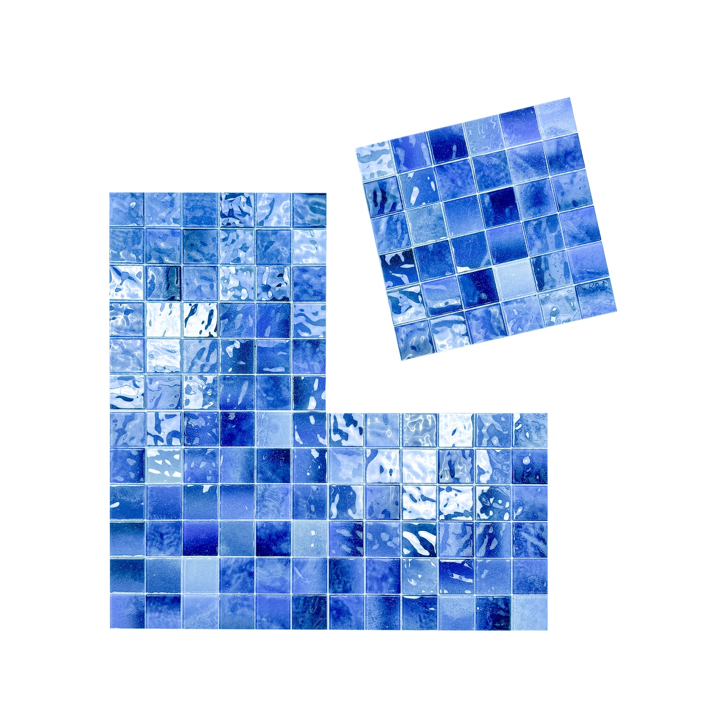 Marble Mirage Series Light Blue & Navy Blue & Midnight Blue Mixed Marble Transparent Textuer Crystal Glass Mosaic