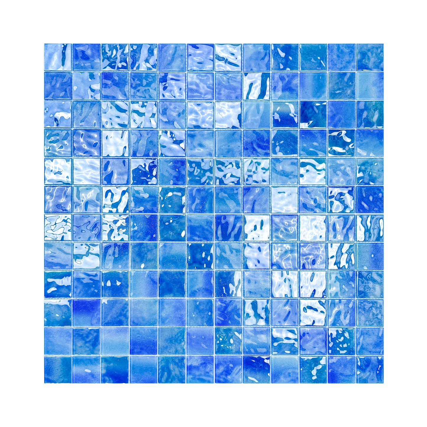 Marble Mirage Series Baby Blue & Neon Blue & Navy Blue Mixed Marble Transparent Textures Crystal Glass Mosaic