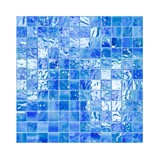 Marble Mirage Series Baby Blue & Neon Blue & Navy Blue Mixed Marble Transparent Textures Crystal Glass Mosaic