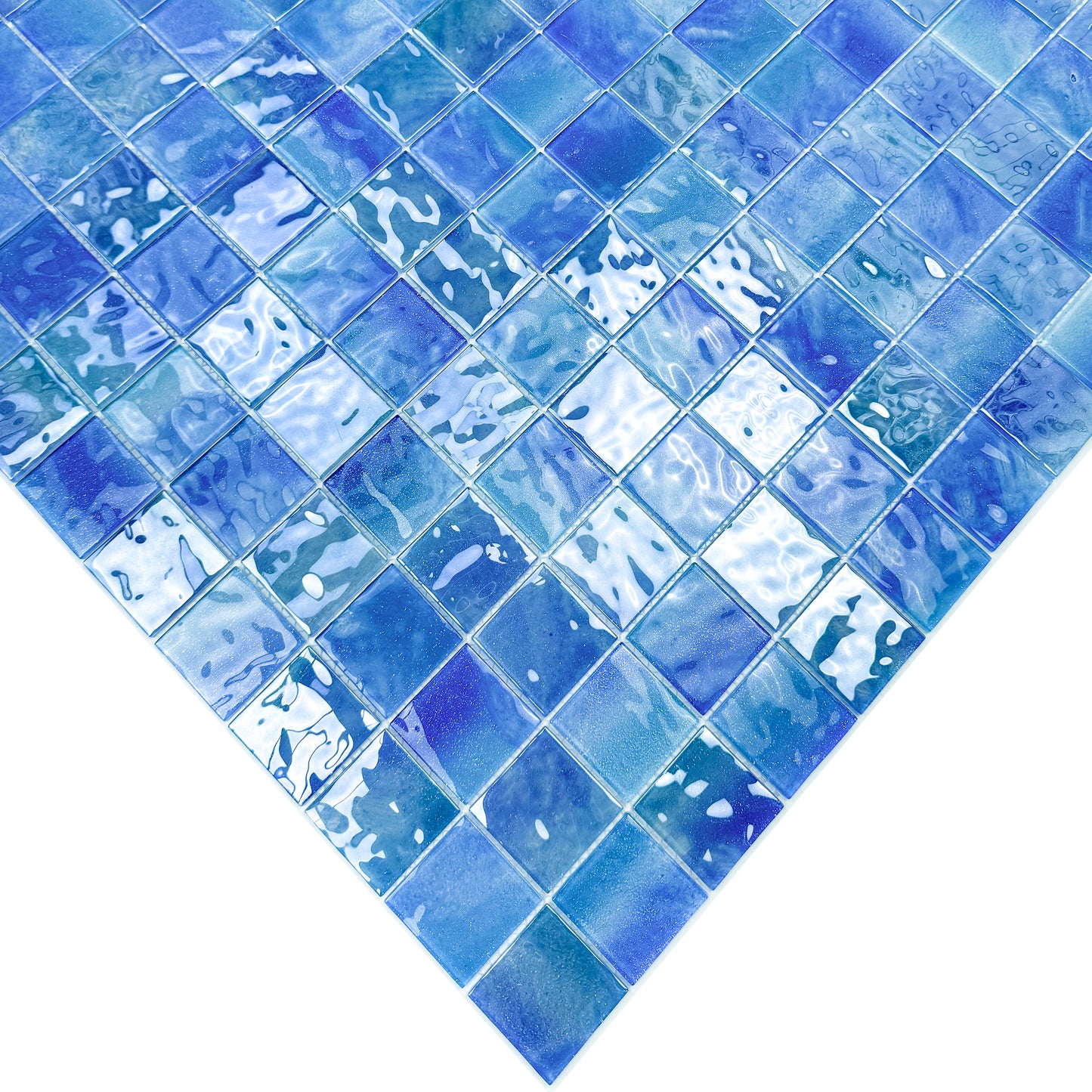 Marble Mirage Series Baby Blue & Neon Blue & Navy Blue Mixed Marble Transparent Textures Crystal Glass Mosaic