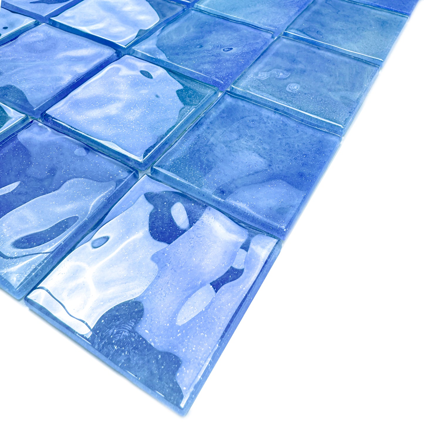 Marble Mirage Series Baby Blue & Neon Blue & Navy Blue Mixed Marble Transparent Textures Crystal Glass Mosaic