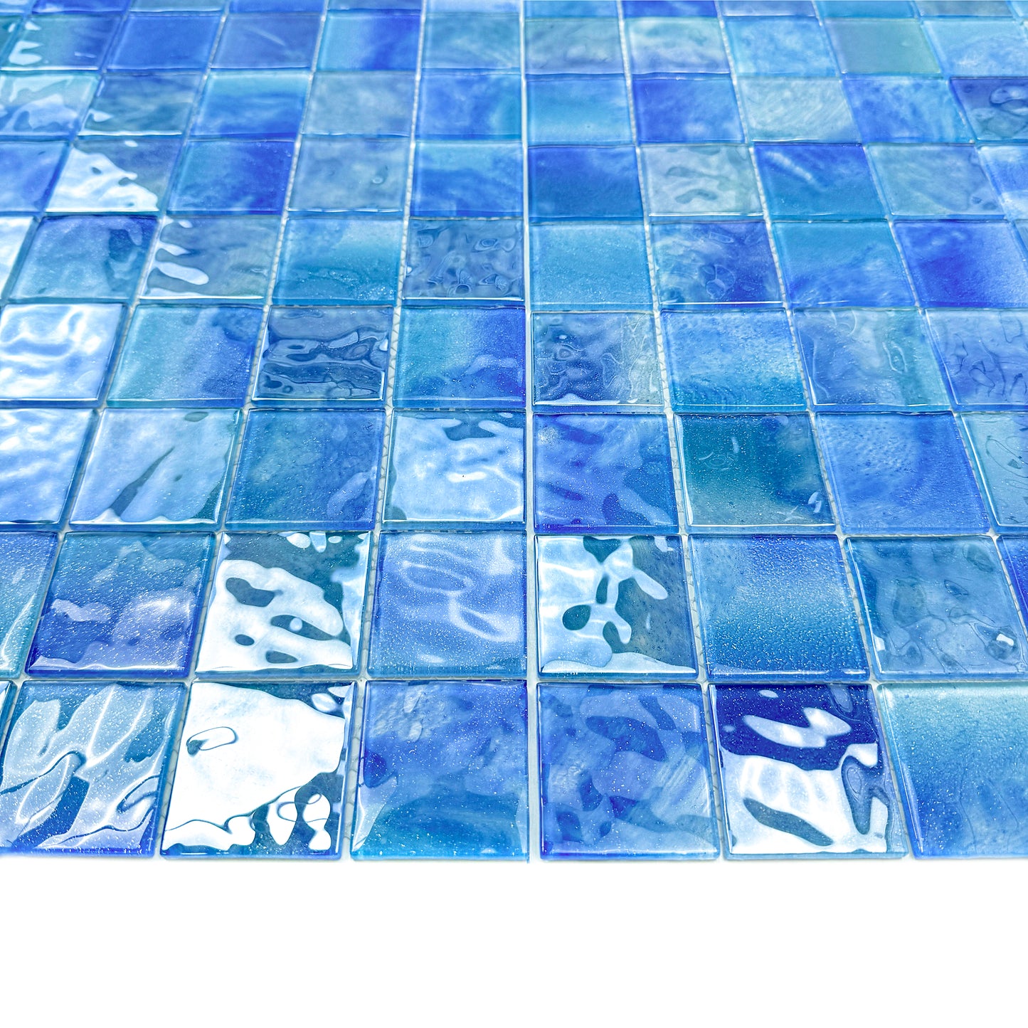 Marble Mirage Series Baby Blue & Neon Blue & Navy Blue Mixed Marble Transparent Textures Crystal Glass Mosaic