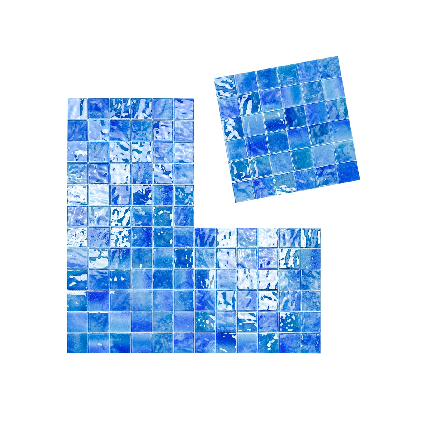 Marble Mirage Series Baby Blue & Neon Blue & Navy Blue Mixed Marble Transparent Textures Crystal Glass Mosaic
