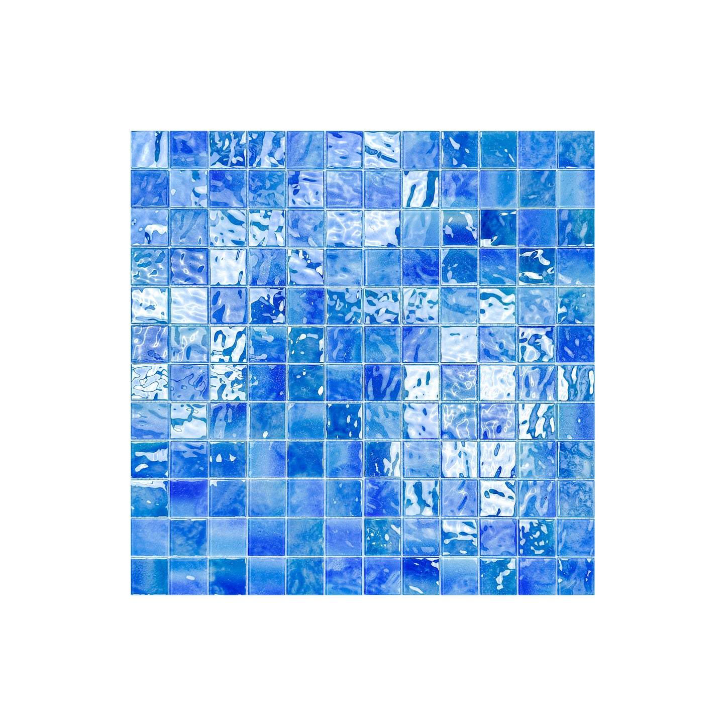 Marble Mirage Series Baby Blue & Neon Blue & Navy Blue Mixed Marble Transparent Textures Crystal Glass Mosaic