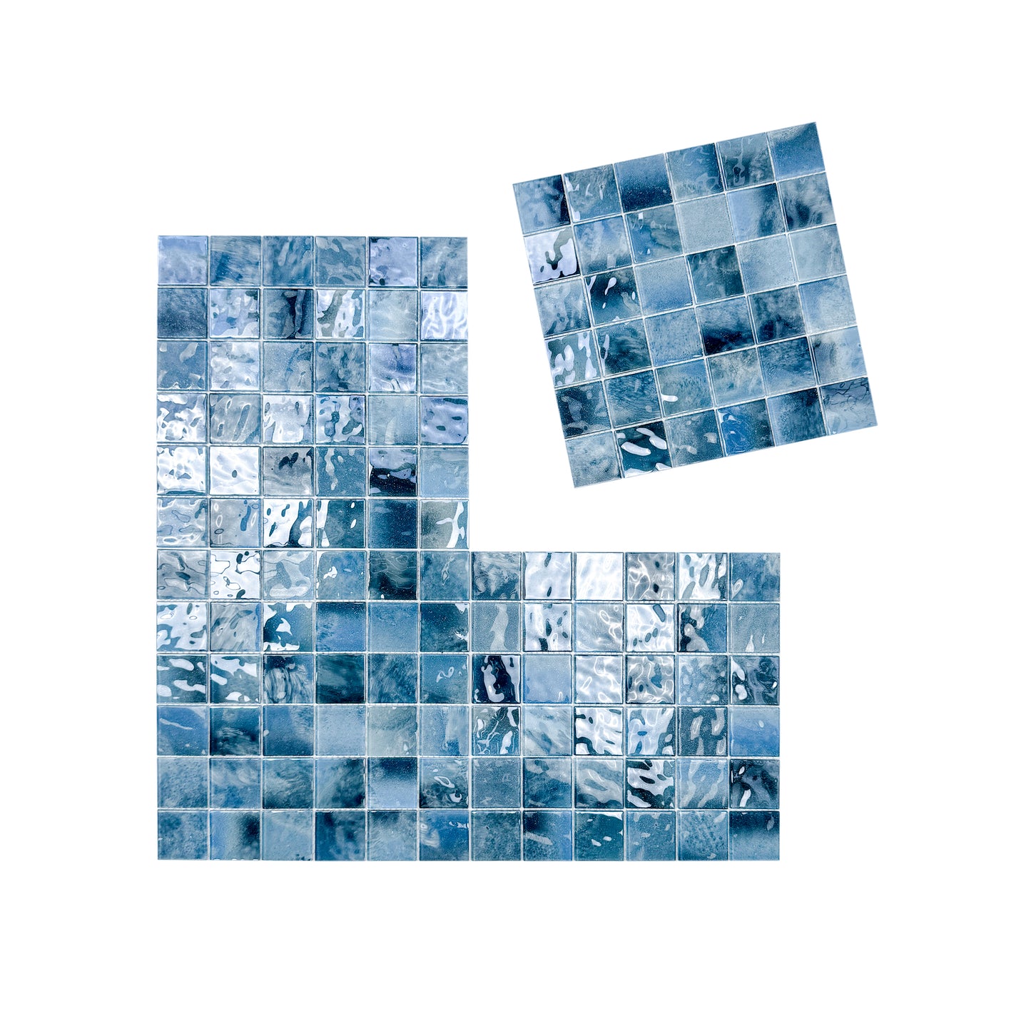 Marble Mirage Series Baby Blue & Tiffany Blue & Sapphire Blue Mixed Marble Transparent Textures Crystal Glass Mosaic