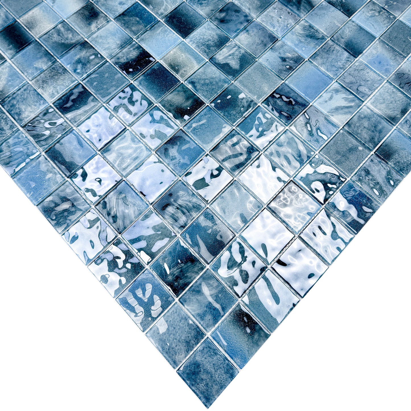 Marble Mirage Series Baby Blue & Tiffany Blue & Sapphire Blue Mixed Marble Transparent Textures Crystal Glass Mosaic
