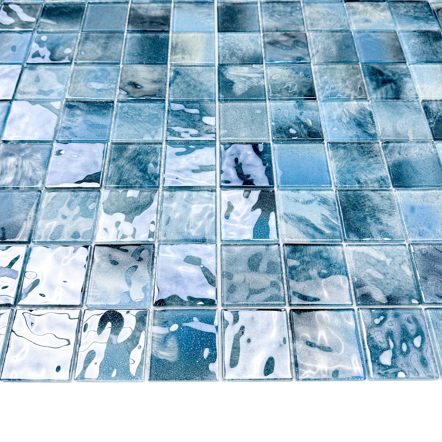 Marble Mirage Series Baby Blue & Tiffany Blue & Sapphire Blue Mixed Marble Transparent Textures Crystal Glass Mosaic