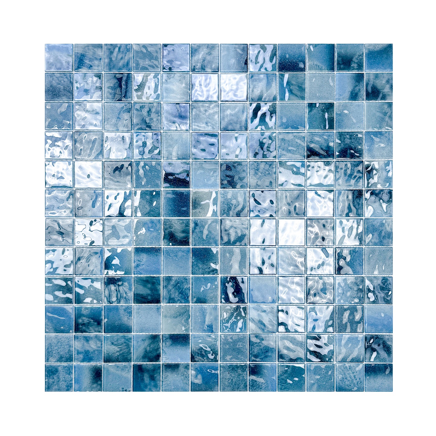 Marble Mirage Series Baby Blue & Tiffany Blue & Sapphire Blue Mixed Marble Transparent Textures Crystal Glass Mosaic