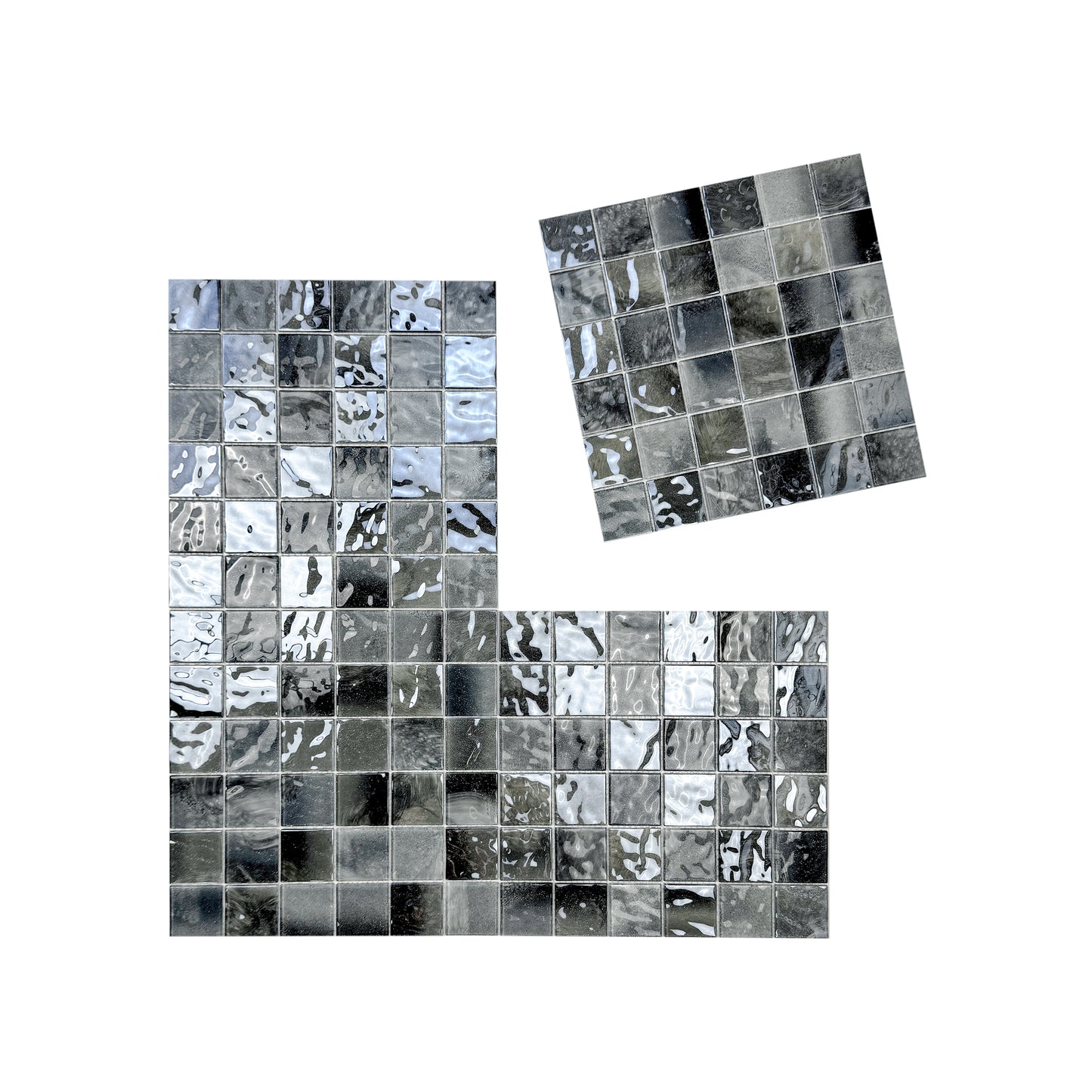Marble Mirage Series Seal Grey & Iron Grey & Black Mixed Marble Transparent Textures Crystal Glass Mosaic
