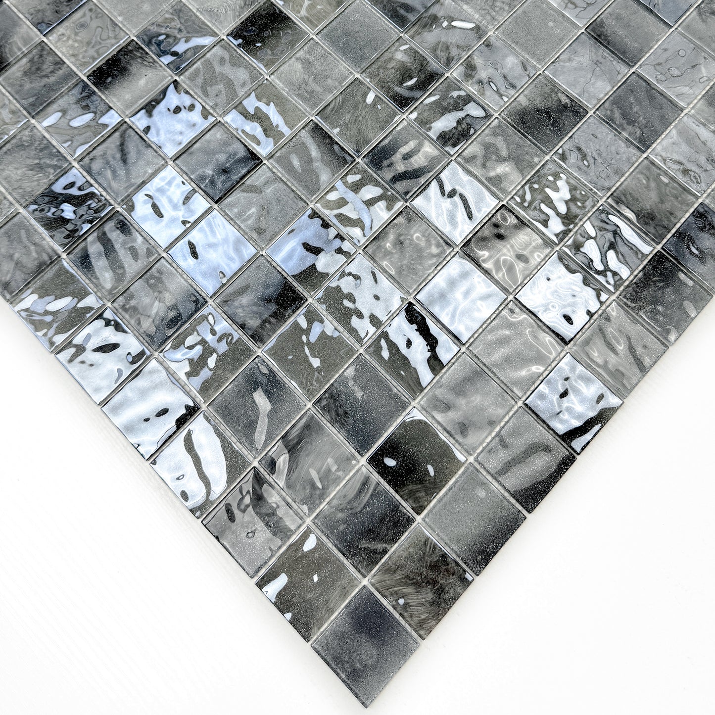 Marble Mirage Series Seal Grey & Iron Grey & Black Mixed Marble Transparent Textures Crystal Glass Mosaic