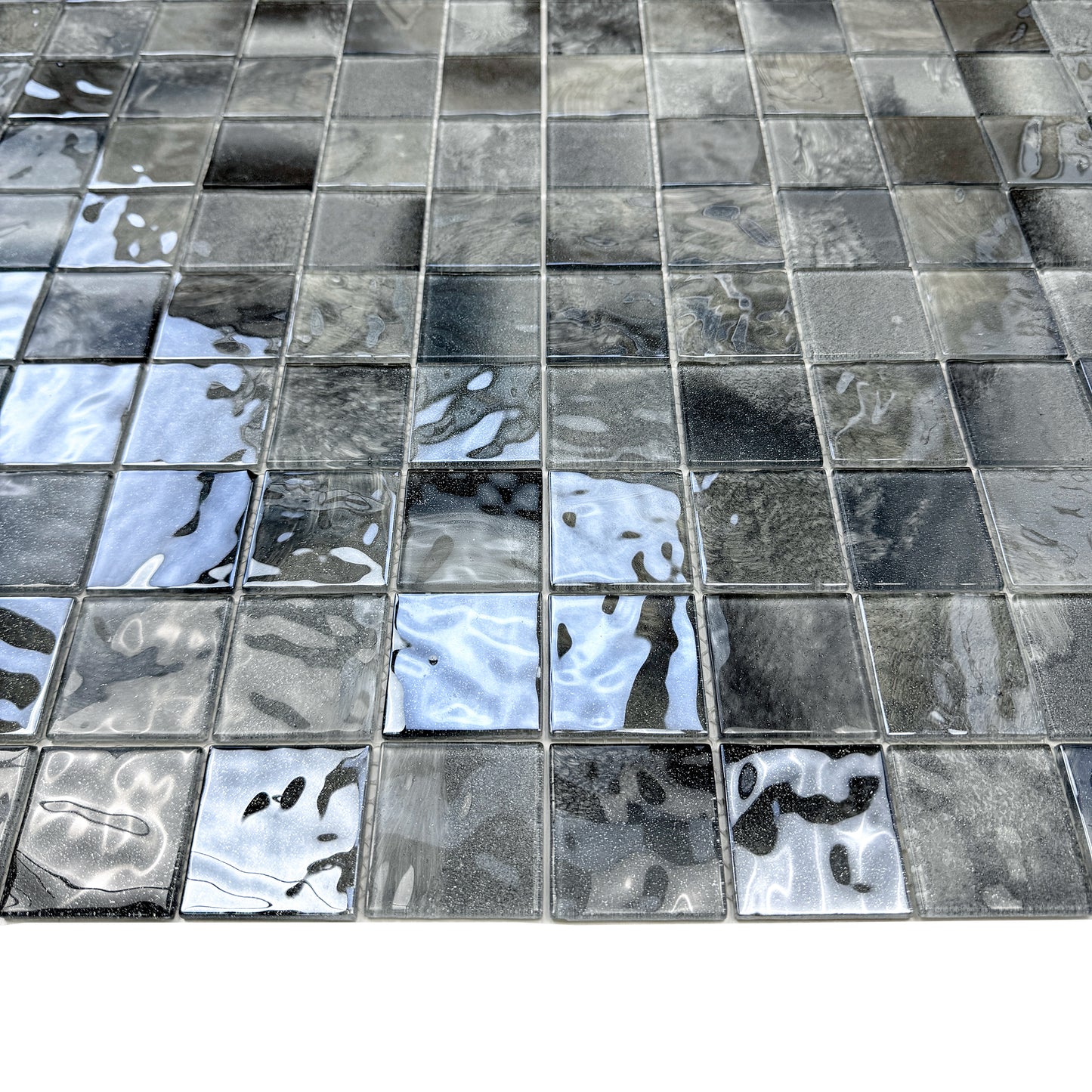 Marble Mirage Series Seal Grey & Iron Grey & Black Mixed Marble Transparent Textures Crystal Glass Mosaic