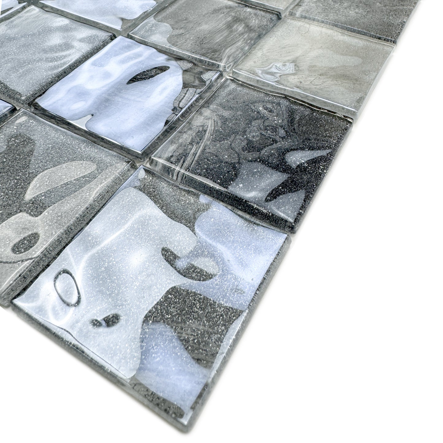 Marble Mirage Series Seal Grey & Iron Grey & Black Mixed Marble Transparent Textures Crystal Glass Mosaic