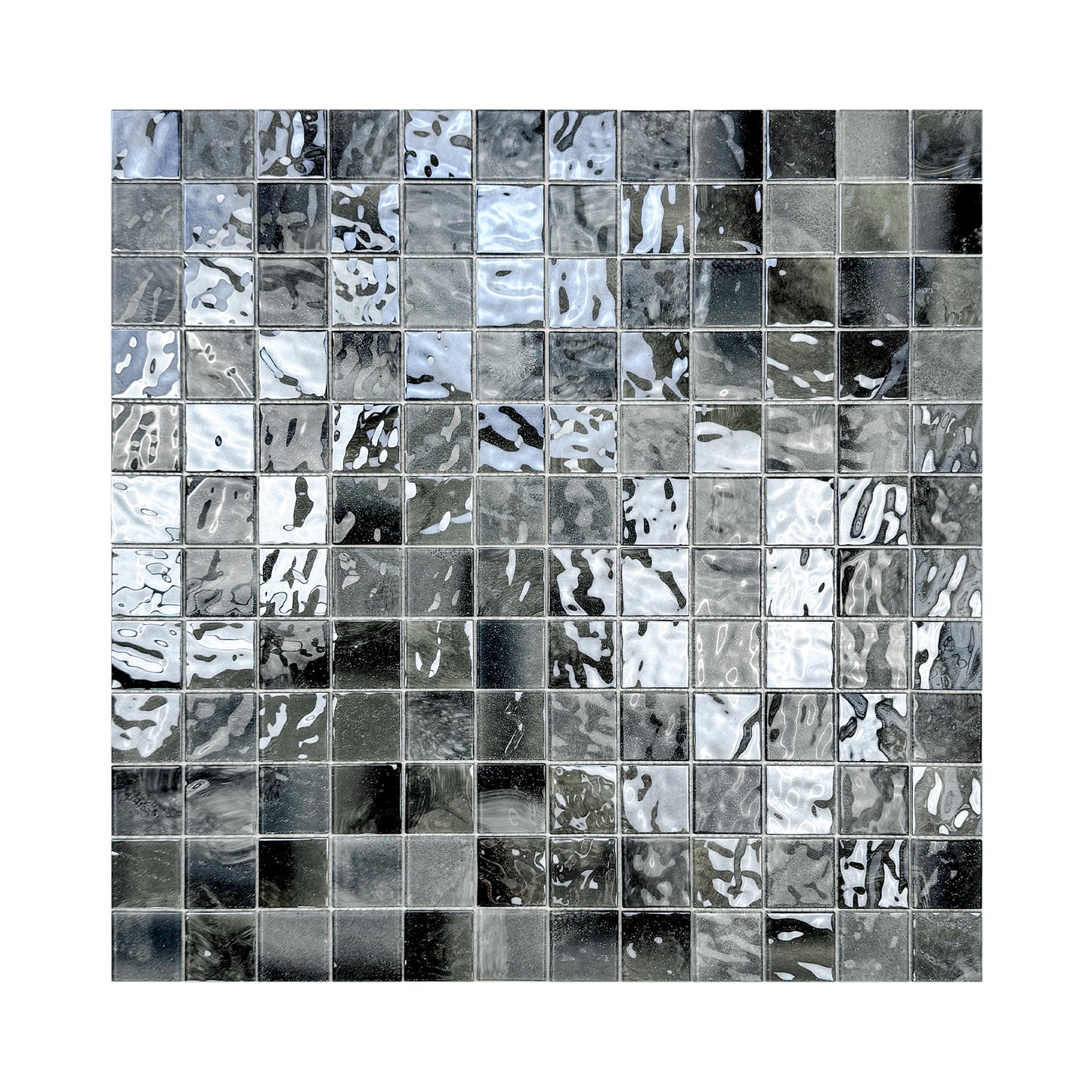 Marble Mirage Series Seal Grey & Iron Grey & Black Mixed Marble Transparent Textures Crystal Glass Mosaic