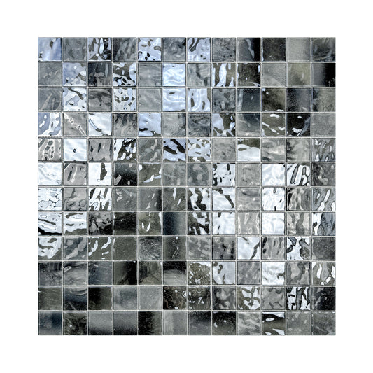 Marble Mirage Series Seal Grey & Iron Grey & Black Mixed Marble Transparent Textures Crystal Glass Mosaic