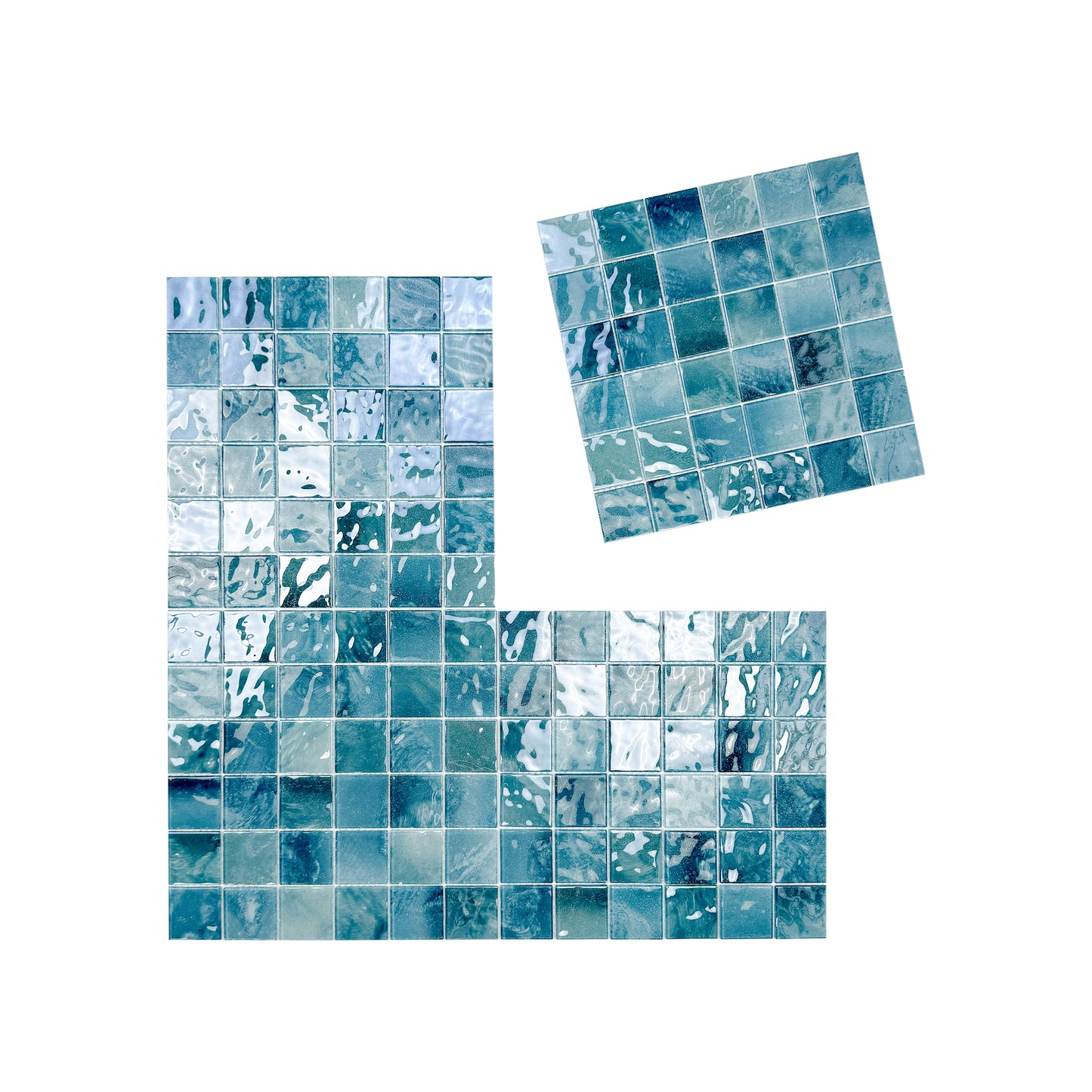Marble Mirage Series Tiffany Blue & Sapphire Blue & Yale Blue Mixed Marble Transparent Textures Crystal Glass Mosaic