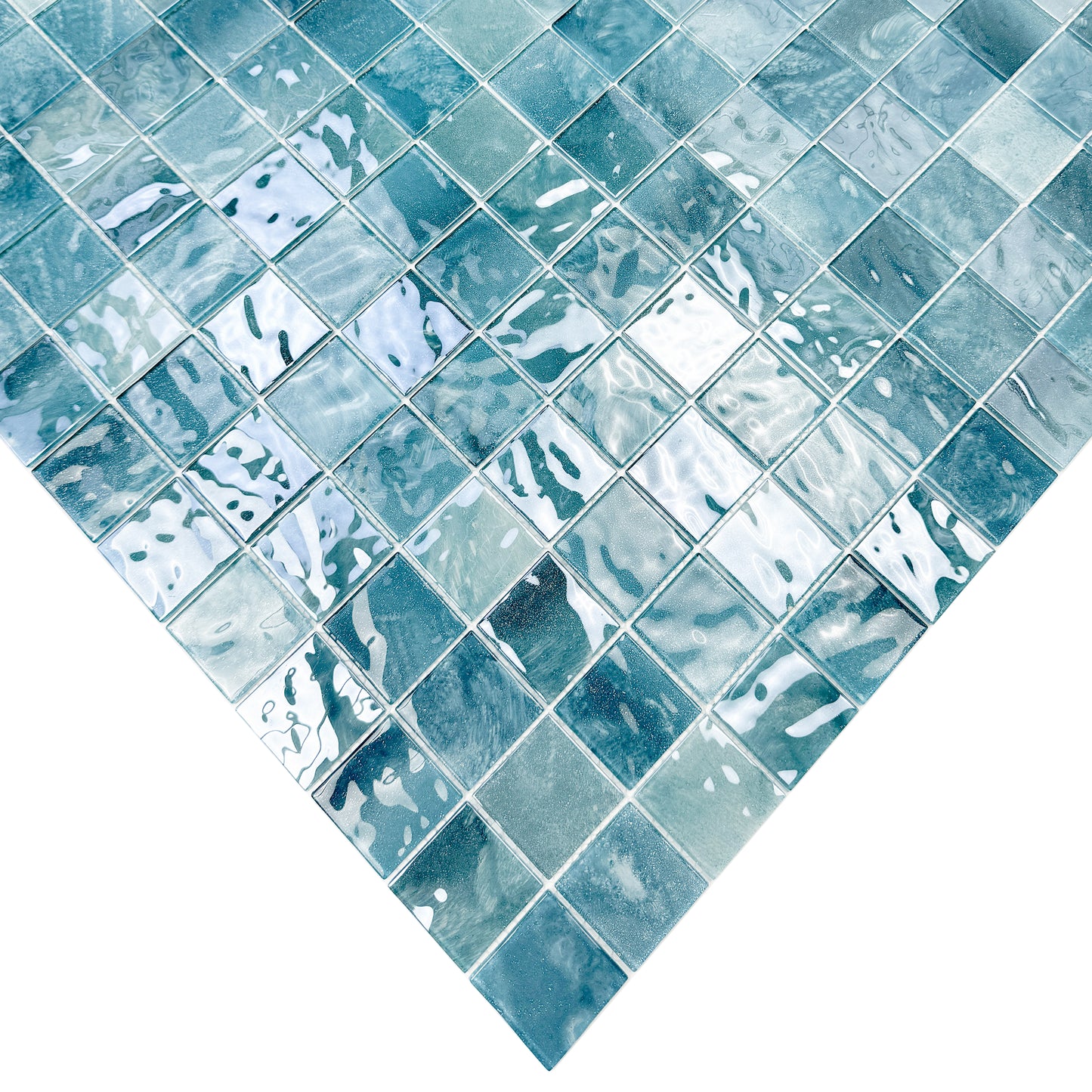 Marble Mirage Series Tiffany Blue & Sapphire Blue & Yale Blue Mixed Marble Transparent Textures Crystal Glass Mosaic