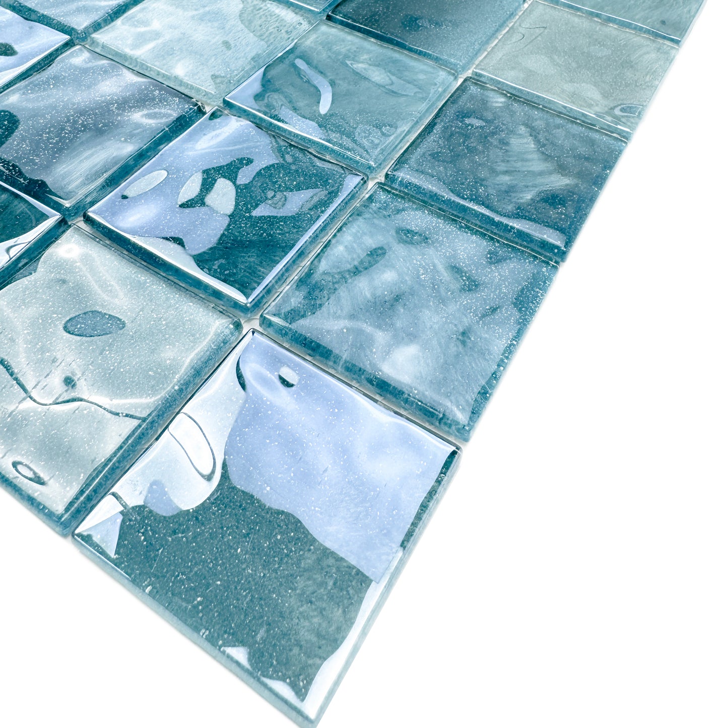 Marble Mirage Series Tiffany Blue & Sapphire Blue & Yale Blue Mixed Marble Transparent Textures Crystal Glass Mosaic